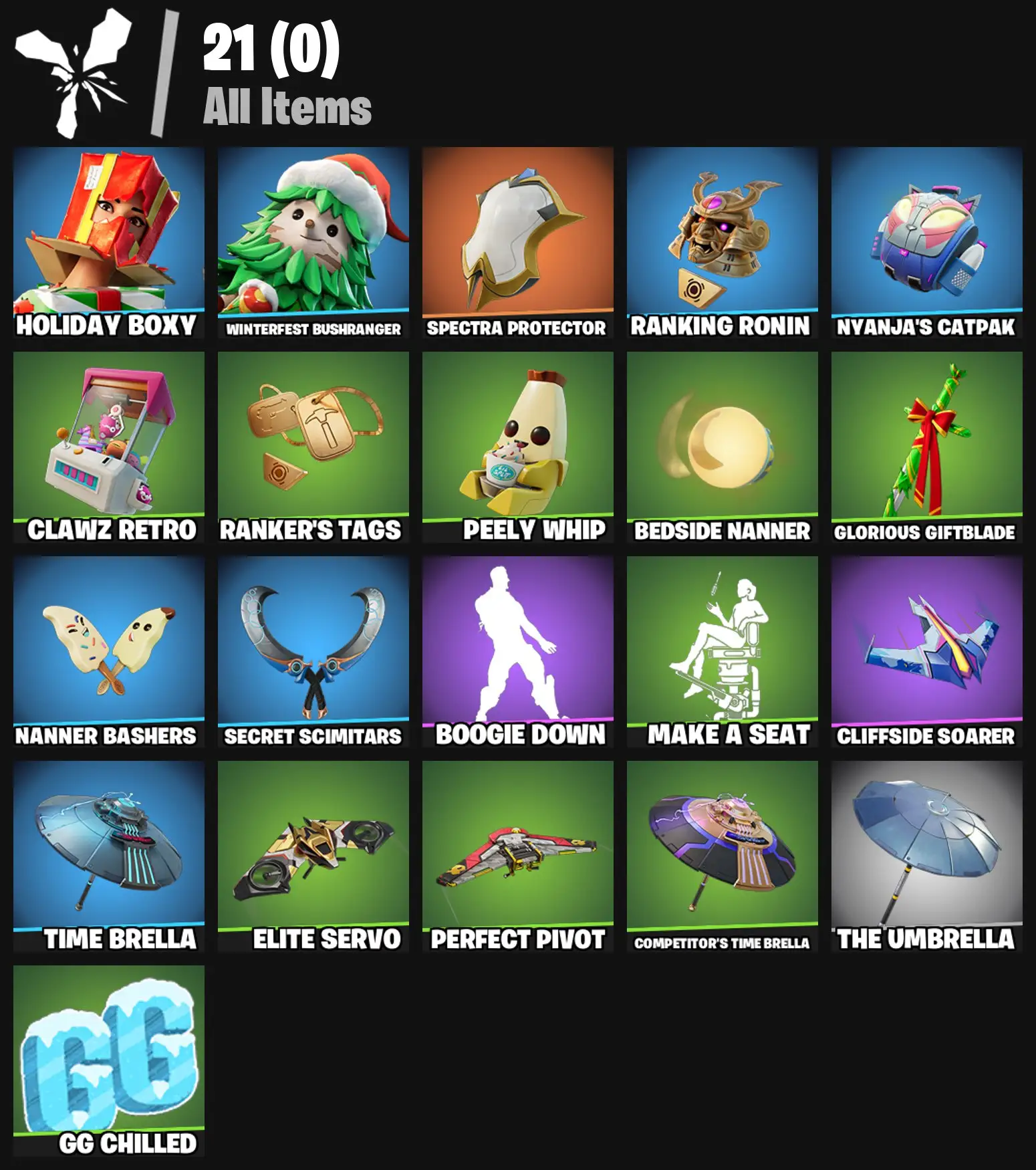 [PC/PSN/XBOX] 2 skins | Holiday Boxy | Winterfest Bushranger | Spectra Protector | Ranking Ronin | Nyanja's Catpak | Clawz Retro | Ranker's Tags | 200 VB