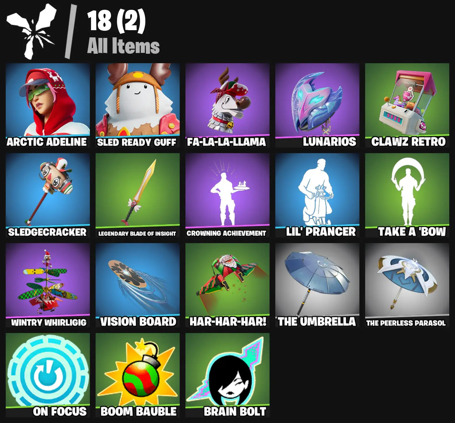 [PC/PSN/XBOX] 2 skins | Arctic Adeline | Sled Ready Guff | Fa-la-la-Llama | Lunarios | Clawz Retro | Sledgecracker | Legendary Blade of Insight | 100 VB