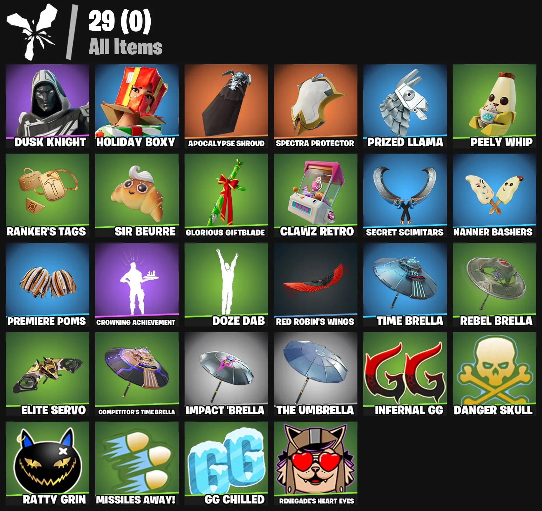 [PC/PSN/XBOX] 2 skins | Blitz Knight | Holiday Boxy | Apocalypse Shroud | Spectra Protector | Prized Llama | Peely Whip | Ranker's Tags | Sir Beurre | 200 VB