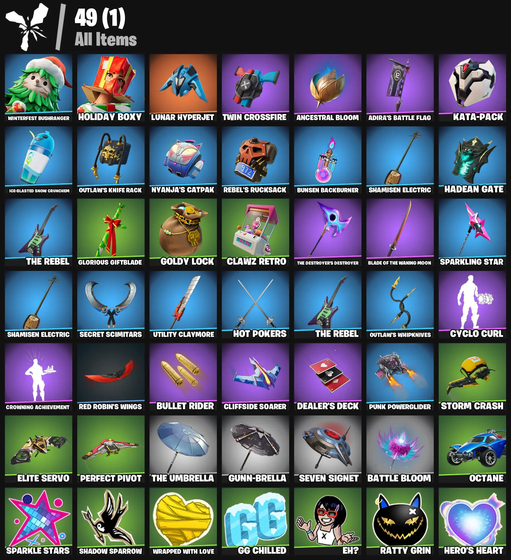 [PC/PSN/XBOX] 2 skins | Winterfest Bushranger | Holiday Boxy | Lunar Hyperjet | Twin Crossfire | Ancestral Bloom | Adira's Battle Flag | Kata-Pack | 200 VB