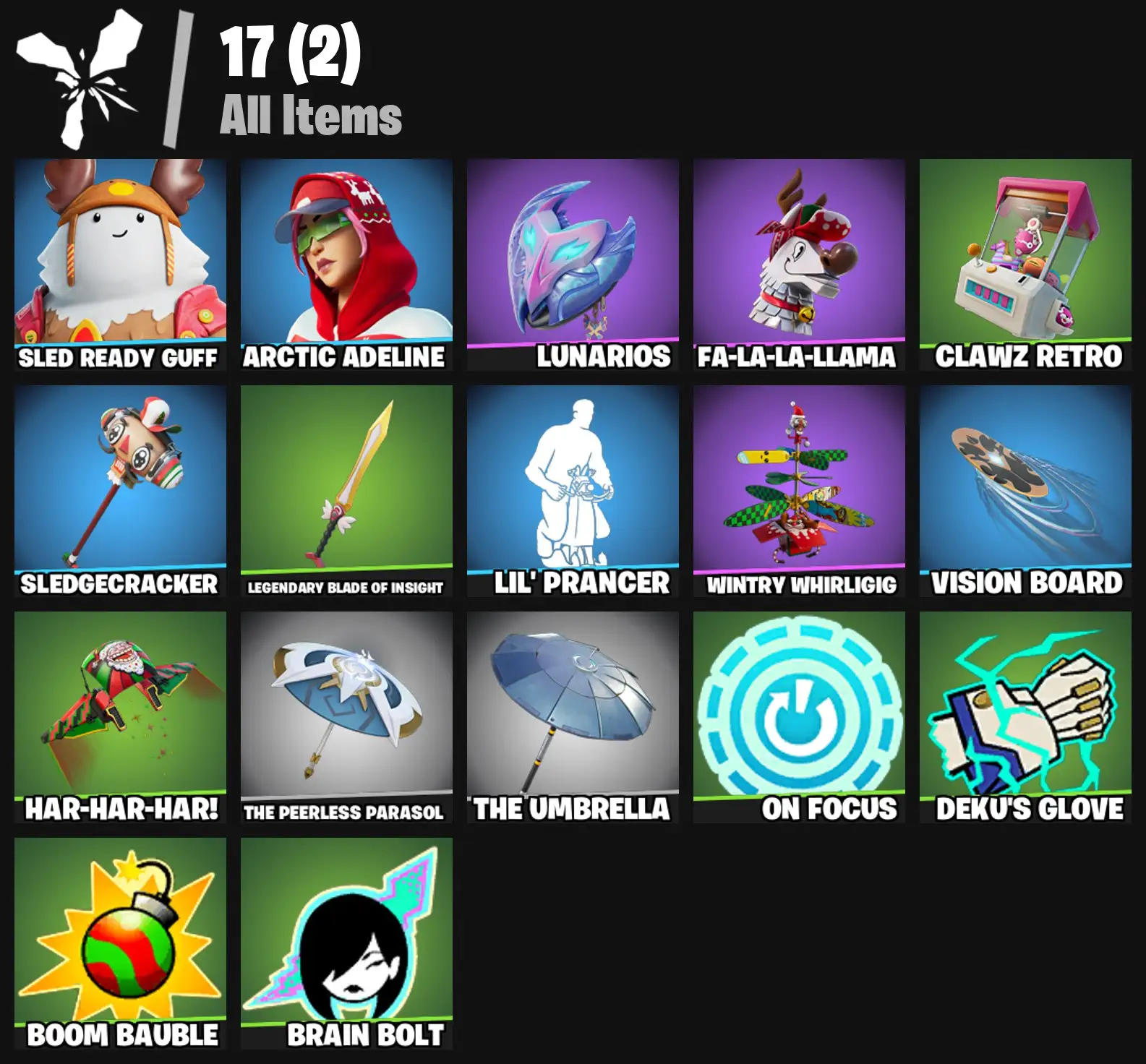 [PC/PSN/XBOX] 2 skins | Sled Ready Guff | Arctic Adeline | Lunarios | Fa-la-la-Llama | Clawz Retro | Sledgecracker | Legendary Blade of Insight | 0 VB