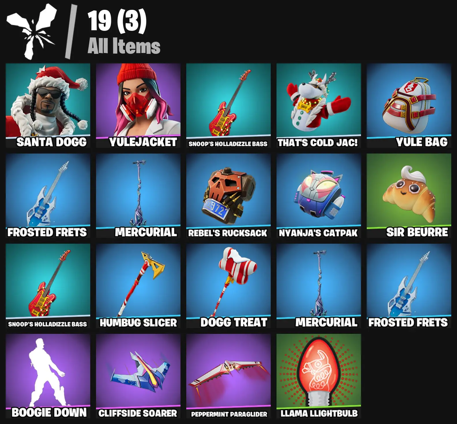 [PC/PSN/XBOX] 2 skins | Santa Dogg | Yulejacket | Snoop's Holladizzle Bass | That's Cold Jac! | Yule Bag | Frosted Frets | Mercurial | 100 VB