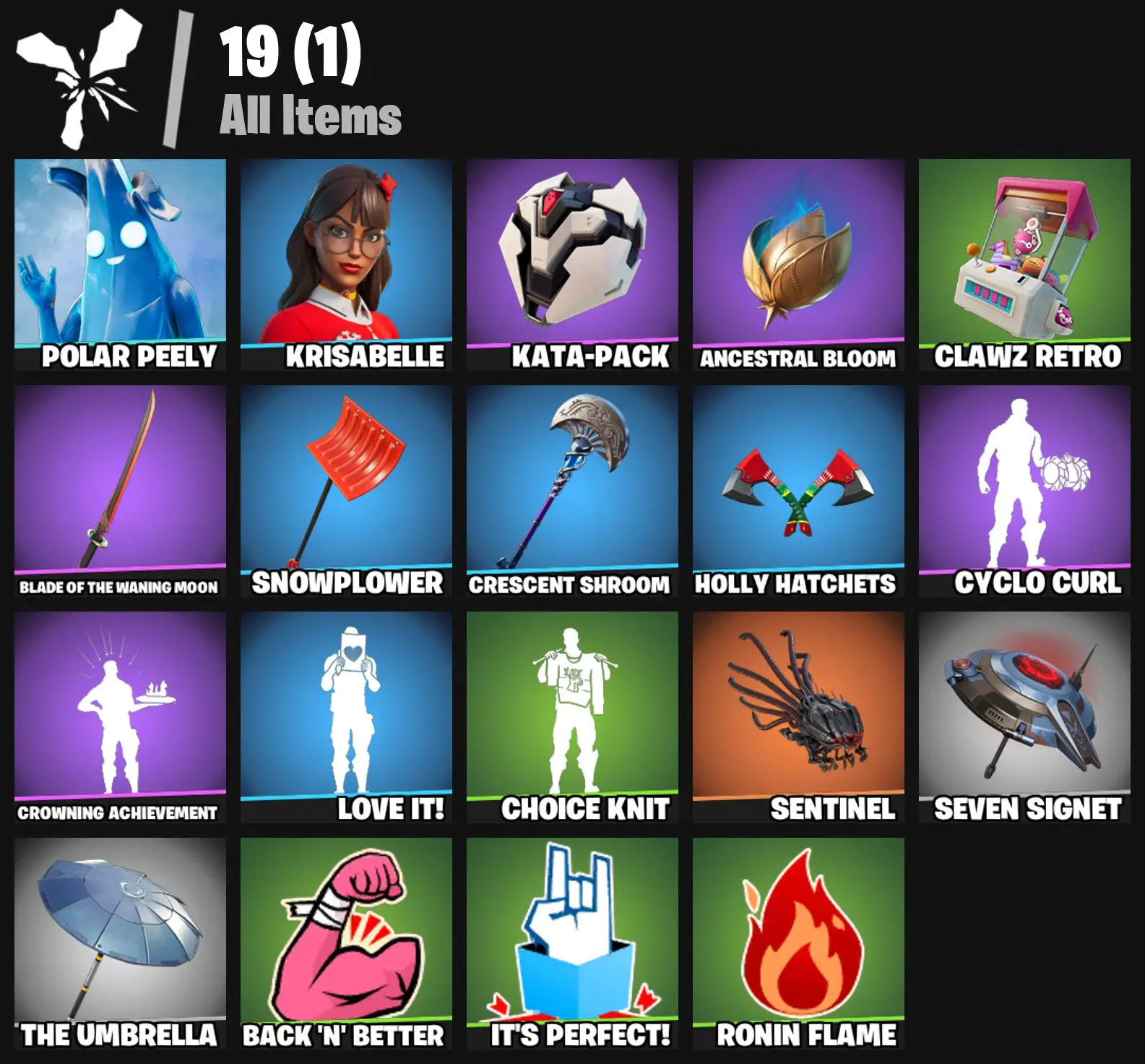 [PC/PSN/XBOX] 2 skins | Polar Peely | Krisabelle | Kata-Pack | Ancestral Bloom | Clawz Retro | Blade of the Waning Moon | Snowplower | 200 VB