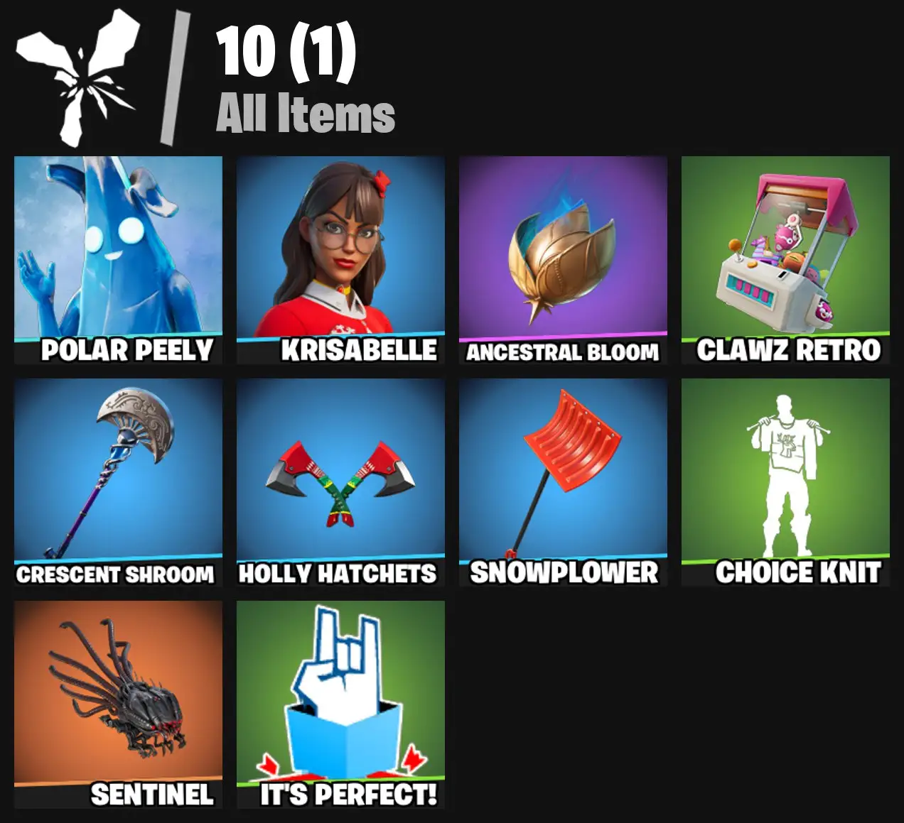 [PC/PSN/XBOX] 2 skins | Polar Peely | Krisabelle | Ancestral Bloom | Clawz Retro | Crescent Shroom | Holly Hatchets | Snowplower | Choice Knit | 0 VB