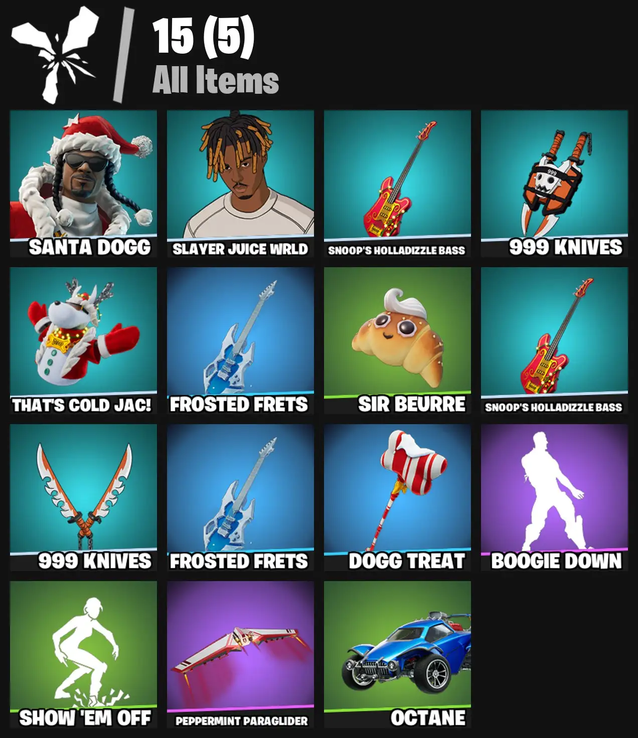 [PC/PSN/XBOX] 2 skins | Santa Dogg | Slayer Juice WRLD | Snoop's Holladizzle Bass | 999 Knives | That's Cold Jac! | Frosted Frets | Sir Beurre | 0 VB