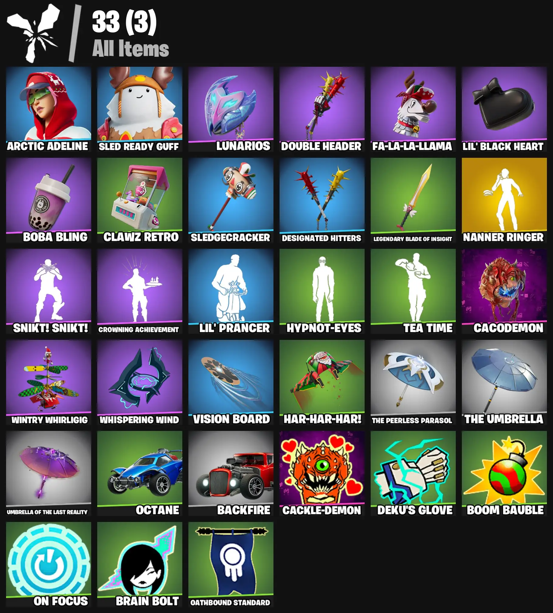 [PC/PSN/XBOX] 2 skins | Nanner Ringer | Arctic Adeline | Sled Ready Guff | Lunarios | Double Header | Fa-la-la-Llama | Lil' Black Heart | Boba Bling | 200 VB