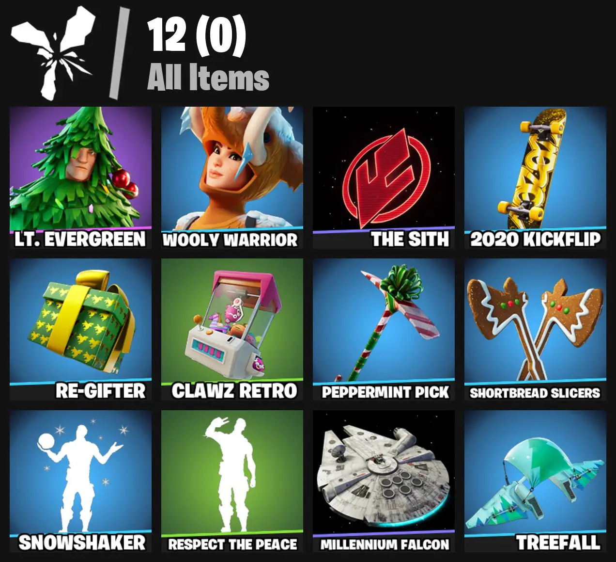 [PC/PSN/XBOX] 2 skins | Lt. Evergreen | Wooly Warrior | The Sith | 2020 Kickflip | Re-gifter | Clawz Retro | Peppermint Pick | Shortbread Slicers | 0 VB