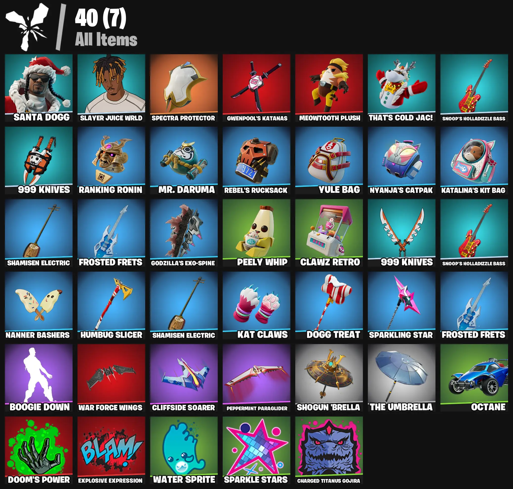 [PC/PSN/XBOX] 2 skins | Santa Dogg | Slayer Juice WRLD | Spectra Protector | Gwenpool's Katanas | Meowtooth Plush | That's Cold Jac! | 200 VB