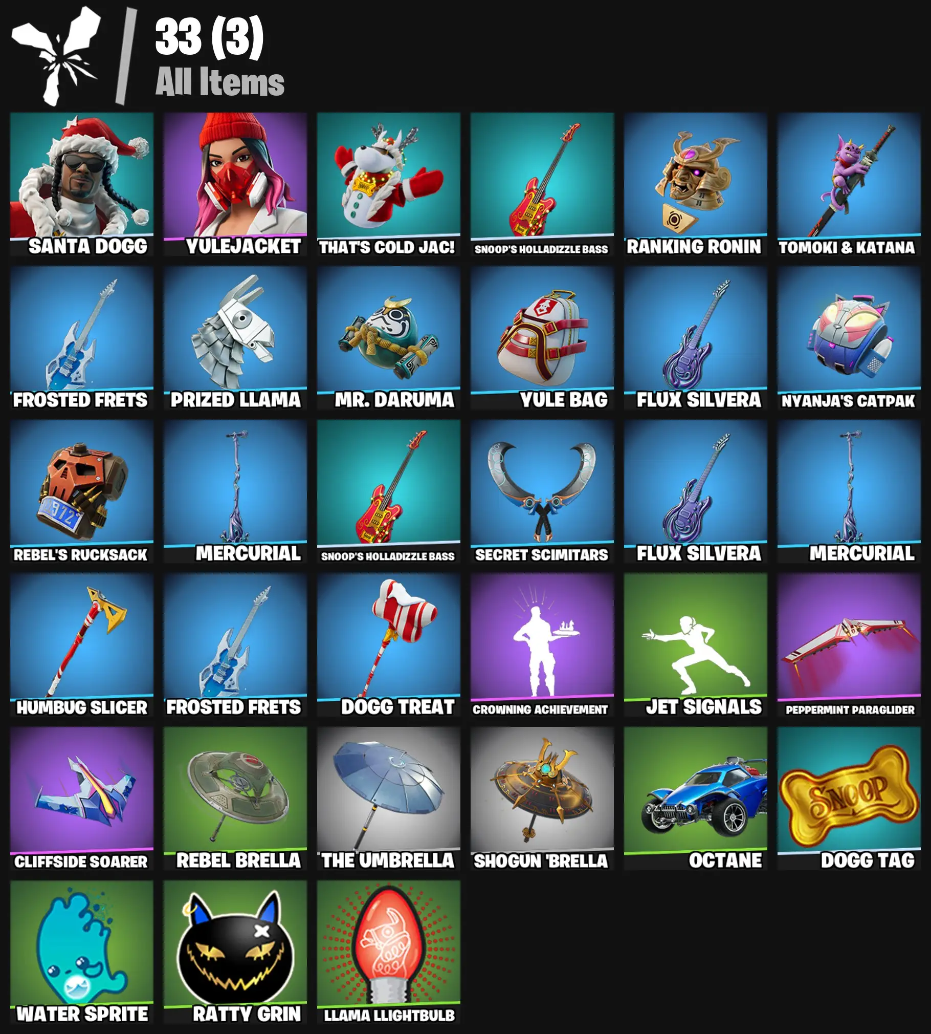 [PC/PSN/XBOX] 2 skins | Santa Dogg | Yulejacket | That's Cold Jac! | Snoop's Holladizzle Bass | Ranking Ronin | Tomoki & Katana | Frosted Frets | 200 VB