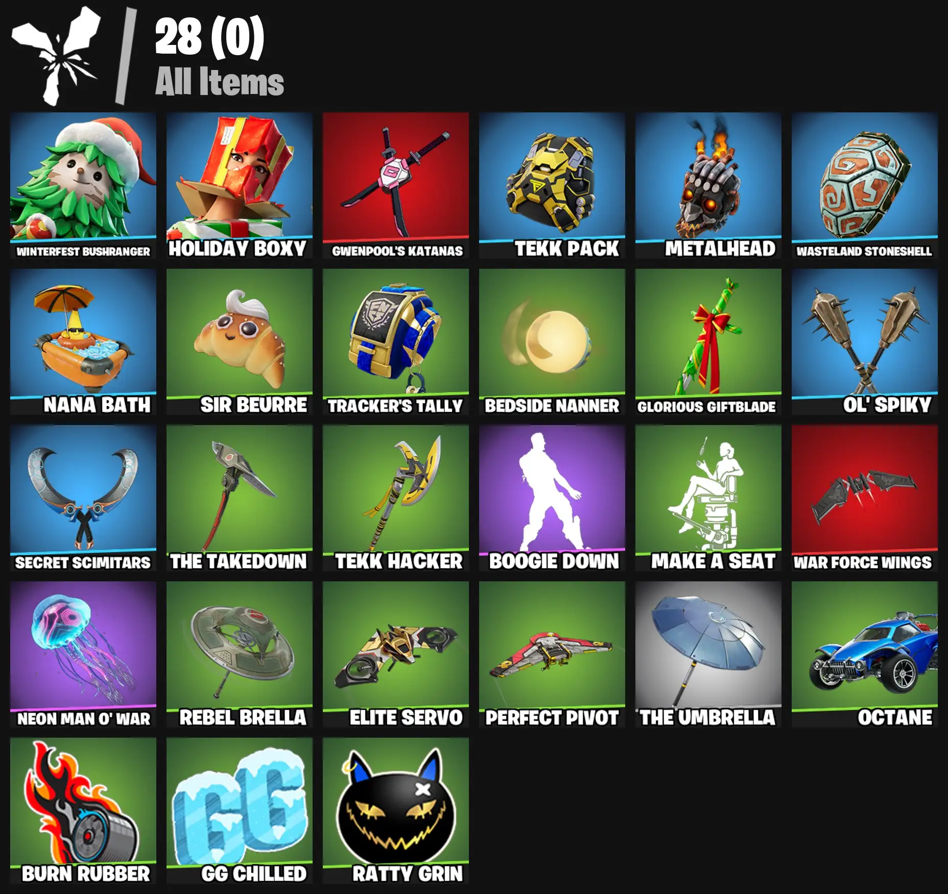 [PC/PSN/XBOX] 2 skins | Winterfest Bushranger | Holiday Boxy | Gwenpool's Katanas | Tekk Pack | Metalhead | Wasteland Stoneshell | NaNa Bath | 0 VB
