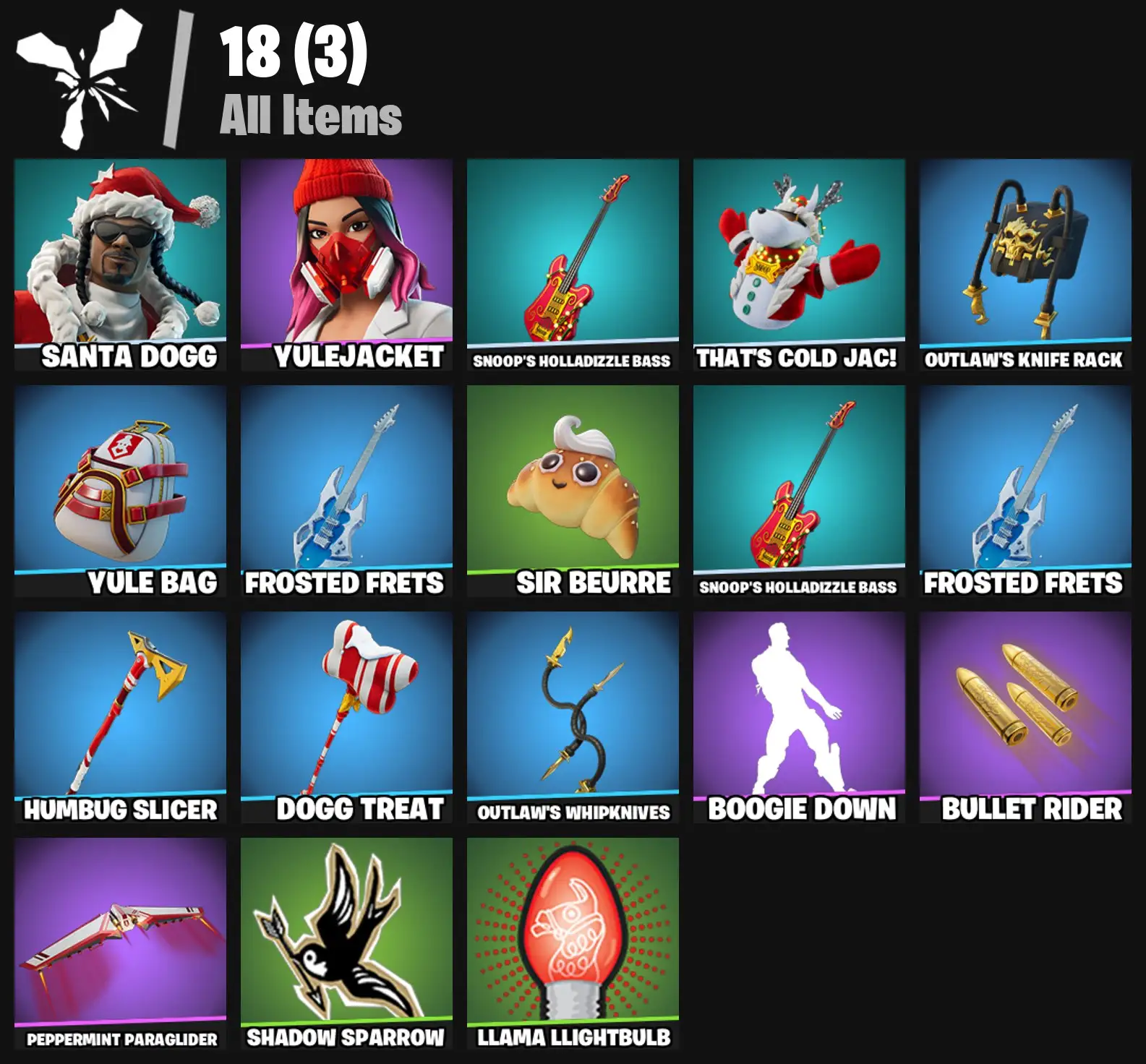 [PC/PSN/XBOX] 2 skins | Santa Dogg | Yulejacket | Snoop's Holladizzle Bass | That's Cold Jac! | Outlaw's Knife Rack | Yule Bag | Frosted Frets | 0 VB
