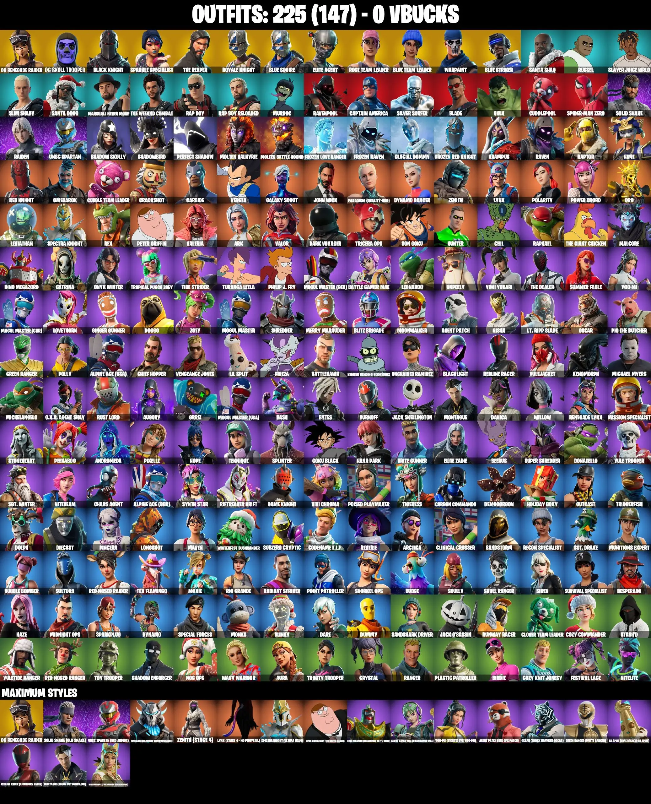 225 SKINS / OG RENEGADE RAIDER / PURPLE OG SKULL TROOPER / BLACK KNIGHT