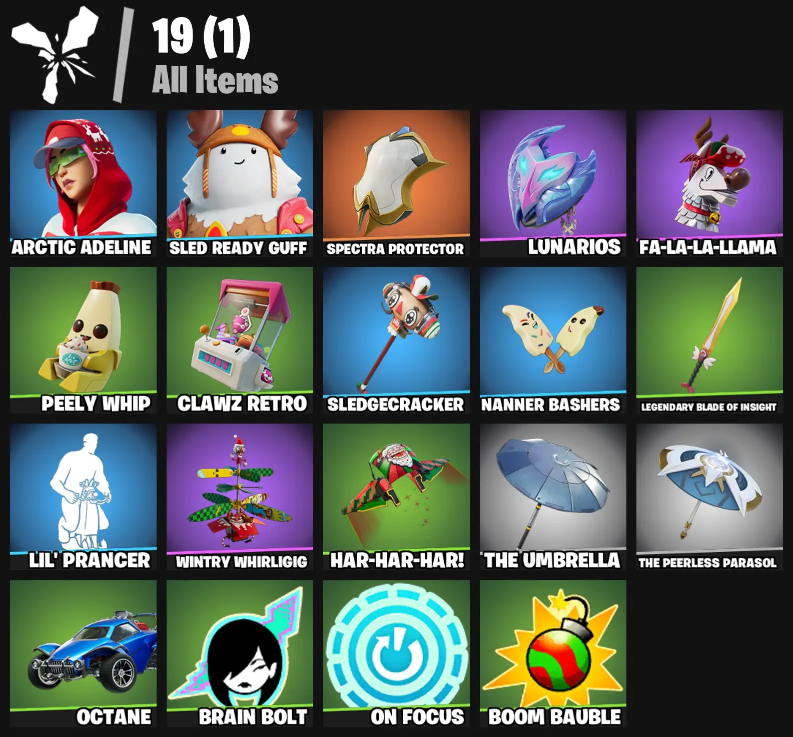 [PC/PSN/XBOX] 2 skins | Arctic Adeline | Sled Ready Guff | Spectra Protector | Lunarios | Fa-la-la-Llama | Peely Whip | Clawz Retro | Sledgecracker | 0 VB