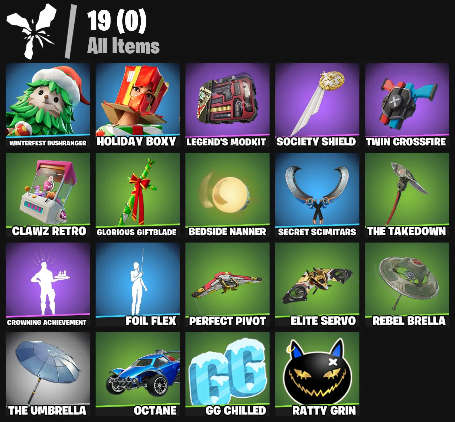 [PC/PSN/XBOX] 2 skins | Winterfest Bushranger | Holiday Boxy | Legend's Modkit | Society Shield | Twin Crossfire | Clawz Retro | Glorious Giftblade | 100 VB