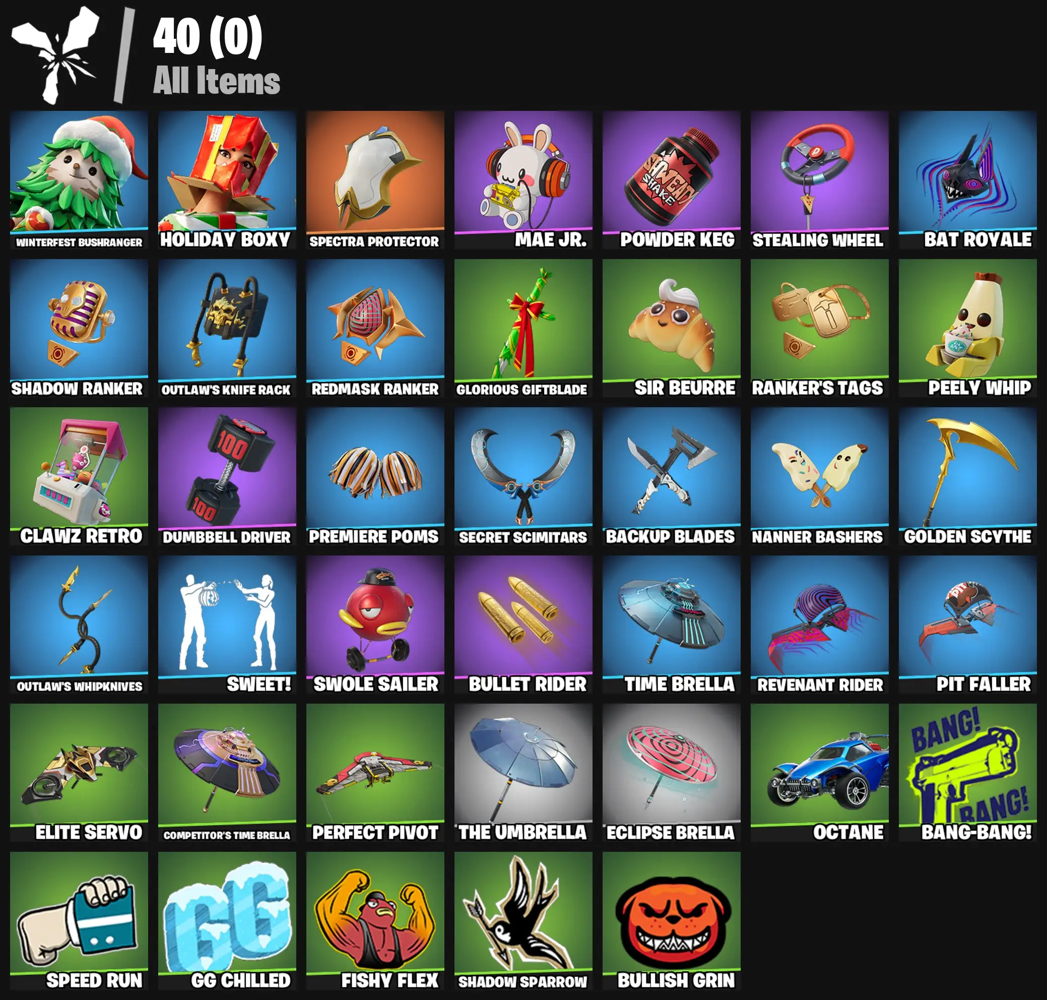 [PC/PSN/XBOX] 2 skins | Winterfest Bushranger | Holiday Boxy | Spectra Protector | Mae Jr. | Powder Keg | Stealing Wheel | Bat Royale | SHADOW Ranker | 0 VB