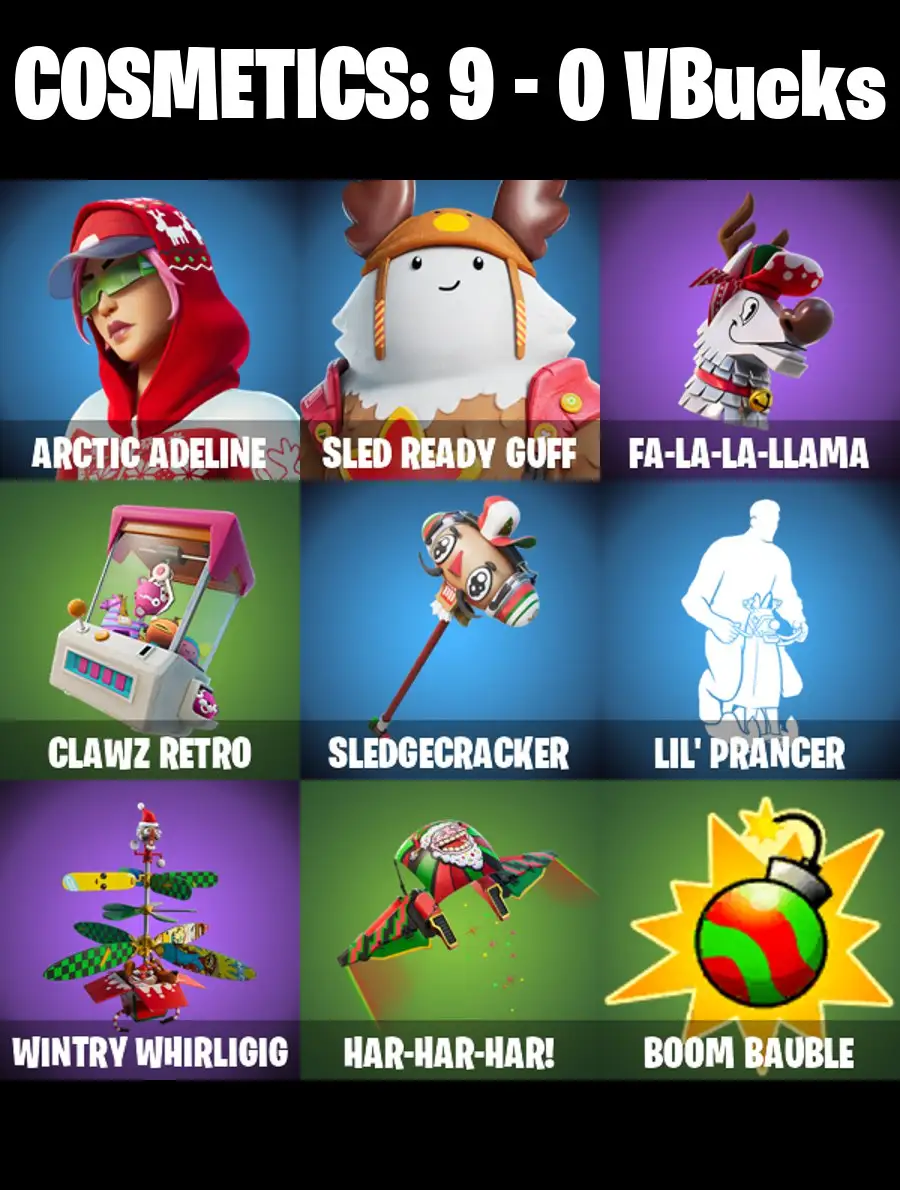 [PC/PSN/XBOX] 2 skins | Arctic Adeline | Sled Ready Guff | Fa-la-la-Llama | Clawz Retro | Sledgecracker | Lil' Prancer | Wintry Whirligig | 0 VB