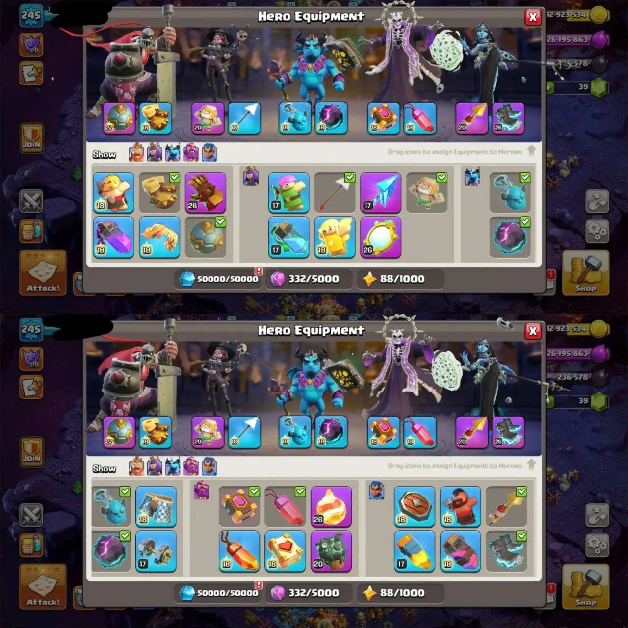 ⚔️ 29 EQUIPMENTS 🏰 MAX TH-17 🔥 | 👑 4 HEROES MAXED | 🎯 XP LEVEL 245 🧩| MAX DEFENSE ❄️| 14X HERO SKINS - 2X SCENERY🎗 | 2220 WAR STAR ⭐️| 5153 ATB 💥| 175 CWL MEDALS 🎉 | FAST DELIVERED 🚀