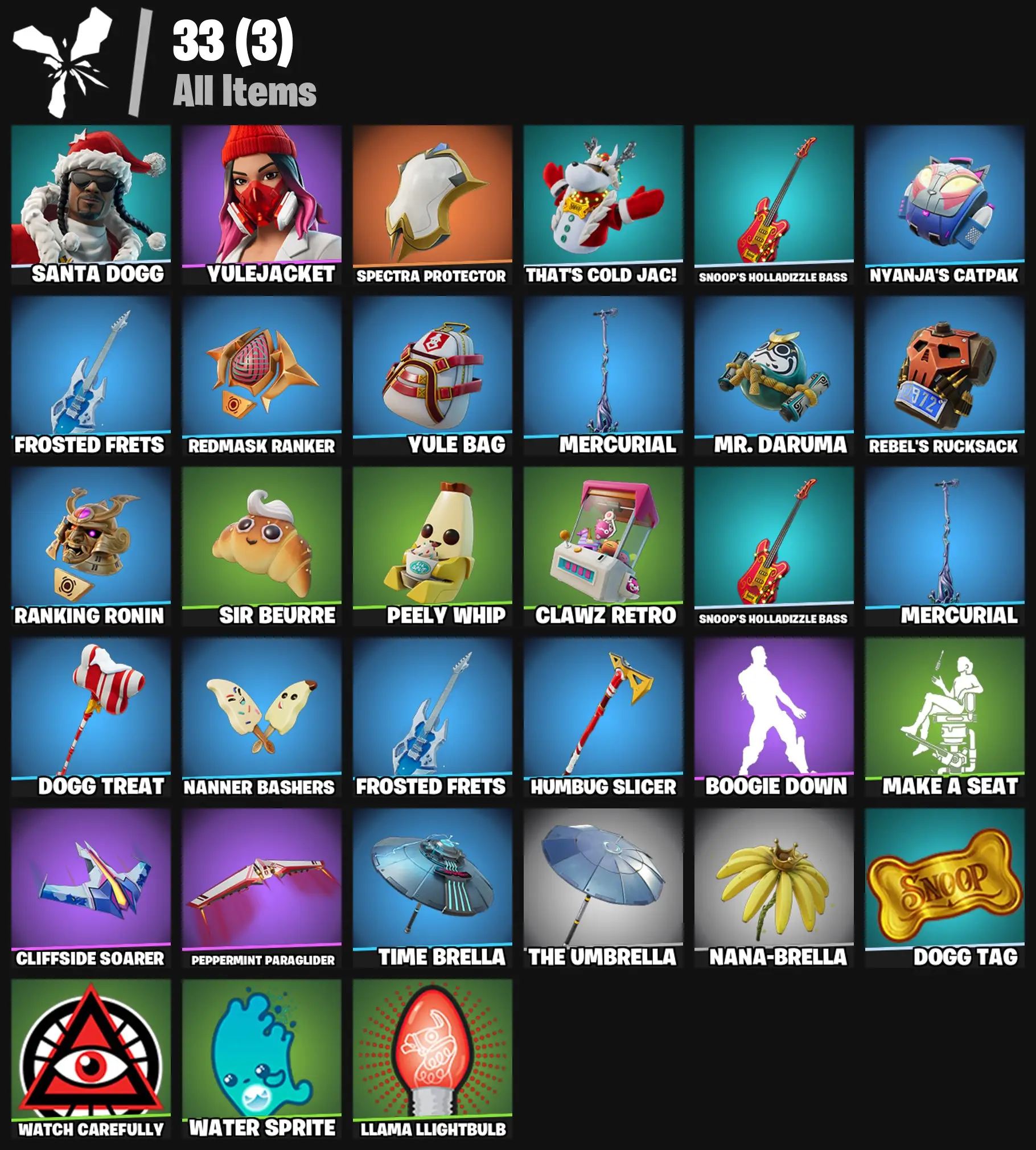 [PC/PSN/XBOX] 2 skins | Santa Dogg | Yulejacket | Spectra Protector | That's Cold Jac! | Snoop's Holladizzle Bass | Nyanja's Catpak | Frosted Frets | 200 VB