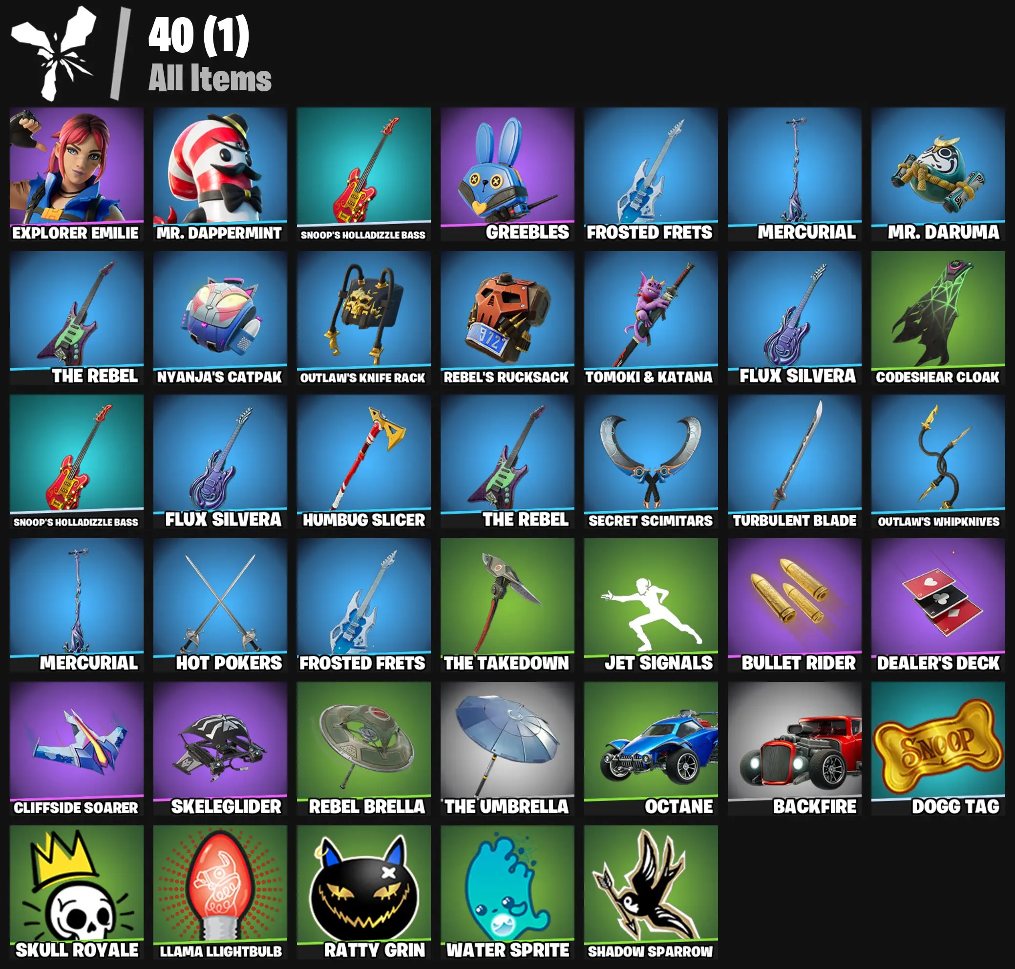 [PC/PSN/XBOX] 2 skins | Explorer Emilie | Mr. Dappermint | Snoop's Holladizzle Bass | Greebles | Frosted Frets | Mercurial | Mr. Daruma | The Rebel | 200 VB