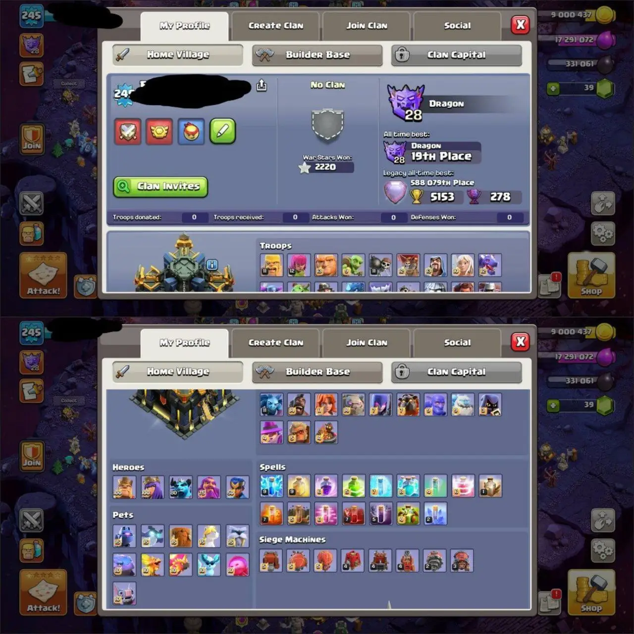 ⚔️ 29 EQUIPMENTS 🏰 MAX TH-17 🔥 | 👑 4 HEROES MAXED | 🎯 XP LEVEL 245 🧩| MAX DEFENSE ❄️| 14X HERO SKINS - 2X SCENERY🎗 | 2220 WAR STAR ⭐️| 5153 ATB 💥| 175 CWL MEDALS 🎉 | FAST DELIVERED 🚀