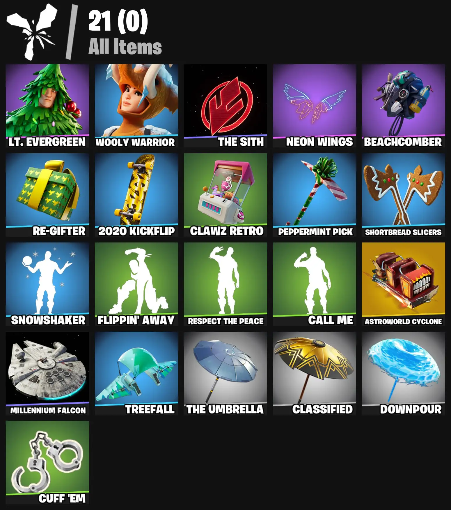 [PC/PSN/XBOX] 2 skins | Astroworld Cyclone | Lt. Evergreen | Wooly Warrior | The Sith | Neon Wings | Beachcomber | Re-gifter | 2020 Kickflip | 200 VB