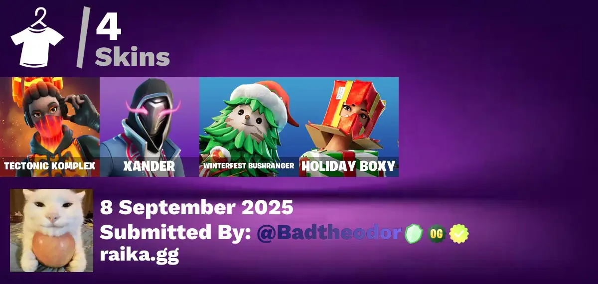 [PC/PSN/XBOX] 4 skins | Tectonic Komplex | Xander | Winterfest Bushranger | Holiday Boxy | Spectra Protector | Fiery Jam | Adira's Battle Flag | 200 VB