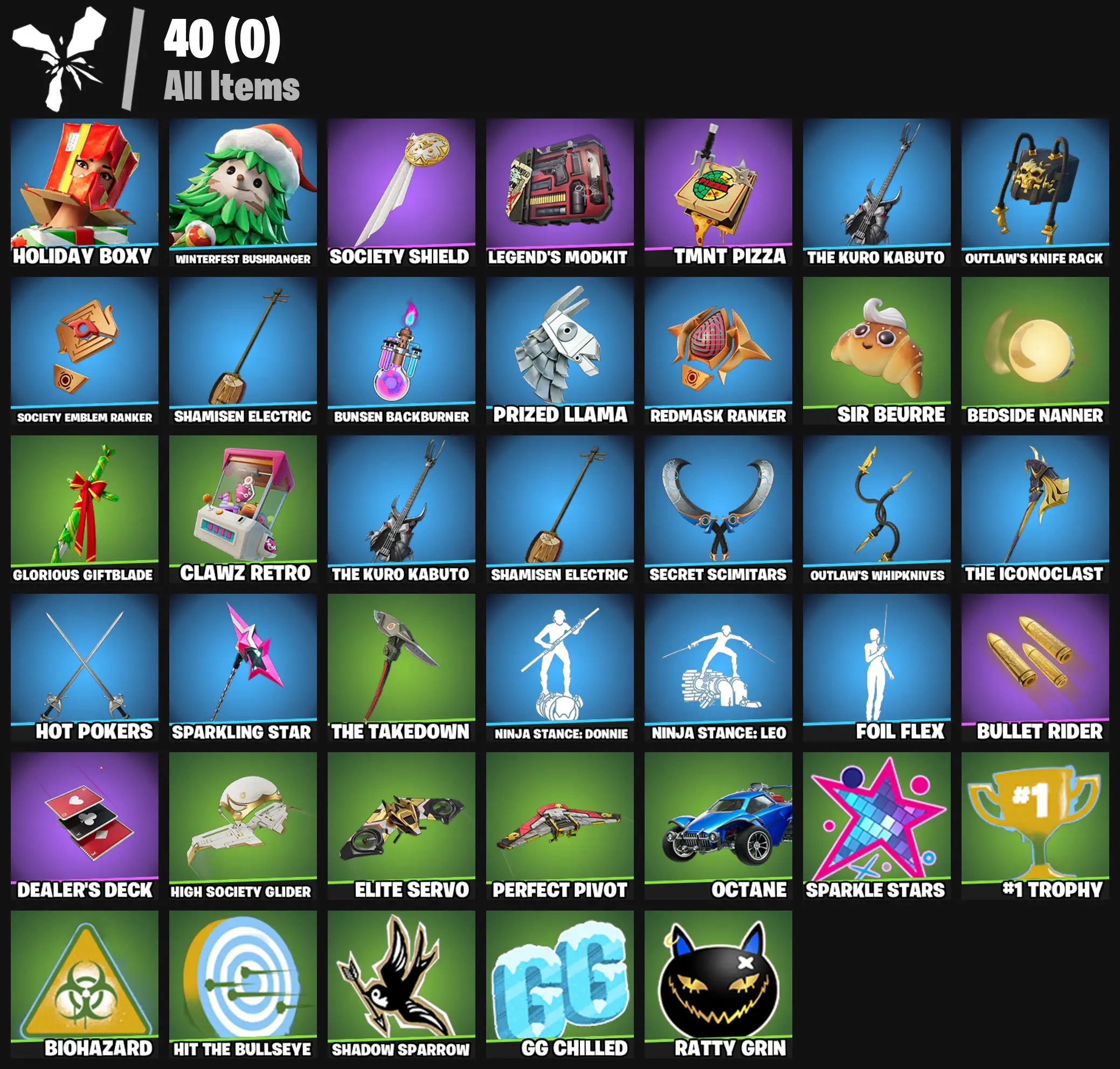 [PC/PSN/XBOX] 2 skins | Holiday Boxy | Winterfest Bushranger | Society Shield | Legend's Modkit | TMNT Pizza | The Kuro Kabuto | Outlaw's Knife Rack | 200 VB