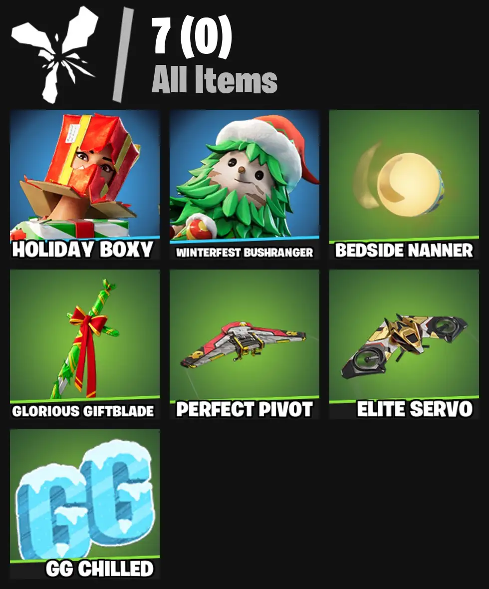 [PC/PSN/XBOX] 2 skins | Holiday Boxy | Winterfest Bushranger | Bedside Nanner | Glorious Giftblade | Perfect Pivot | Elite Servo | 0 VB