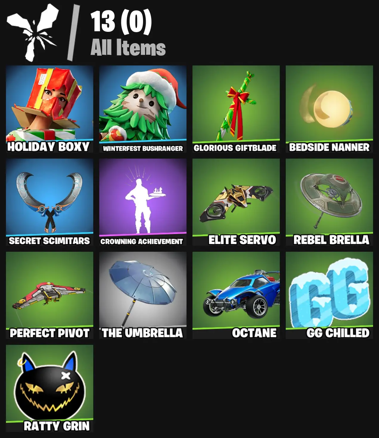 [PC/PSN/XBOX] 2 skins | Holiday Boxy | Winterfest Bushranger | Glorious Giftblade | Bedside Nanner | Secret Scimitars | Crowning Achievement | 0 VB