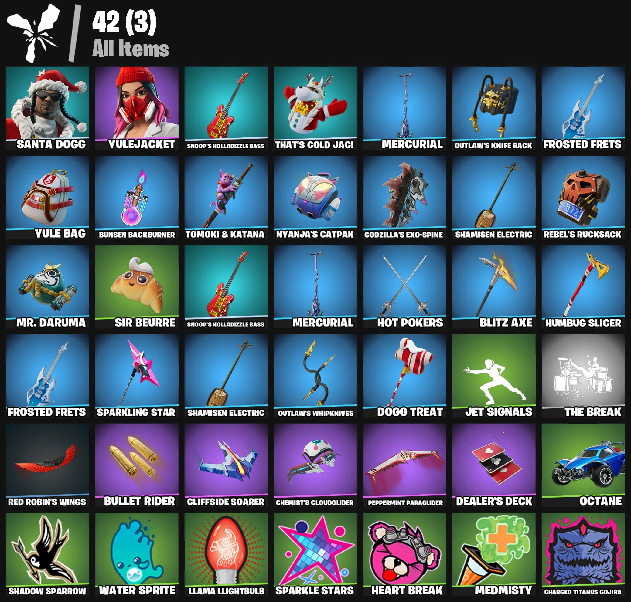 [PC/PSN/XBOX] 2 skins | Santa Dogg | Yulejacket | Snoop's Holladizzle Bass | That's Cold Jac! | Mercurial | Outlaw's Knife Rack | Frosted Frets | 200 VB