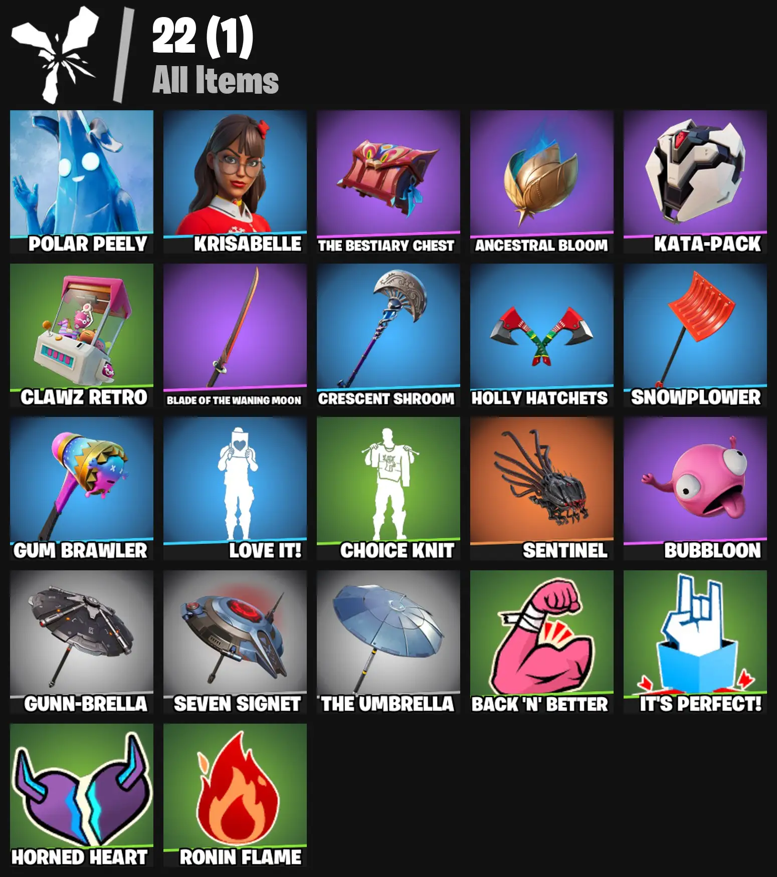 [PC/PSN/XBOX] 2 skins | Polar Peely | Krisabelle | The Bestiary Chest | Ancestral Bloom | Kata-Pack | Clawz Retro | Blade of the Waning Moon | 300 VB