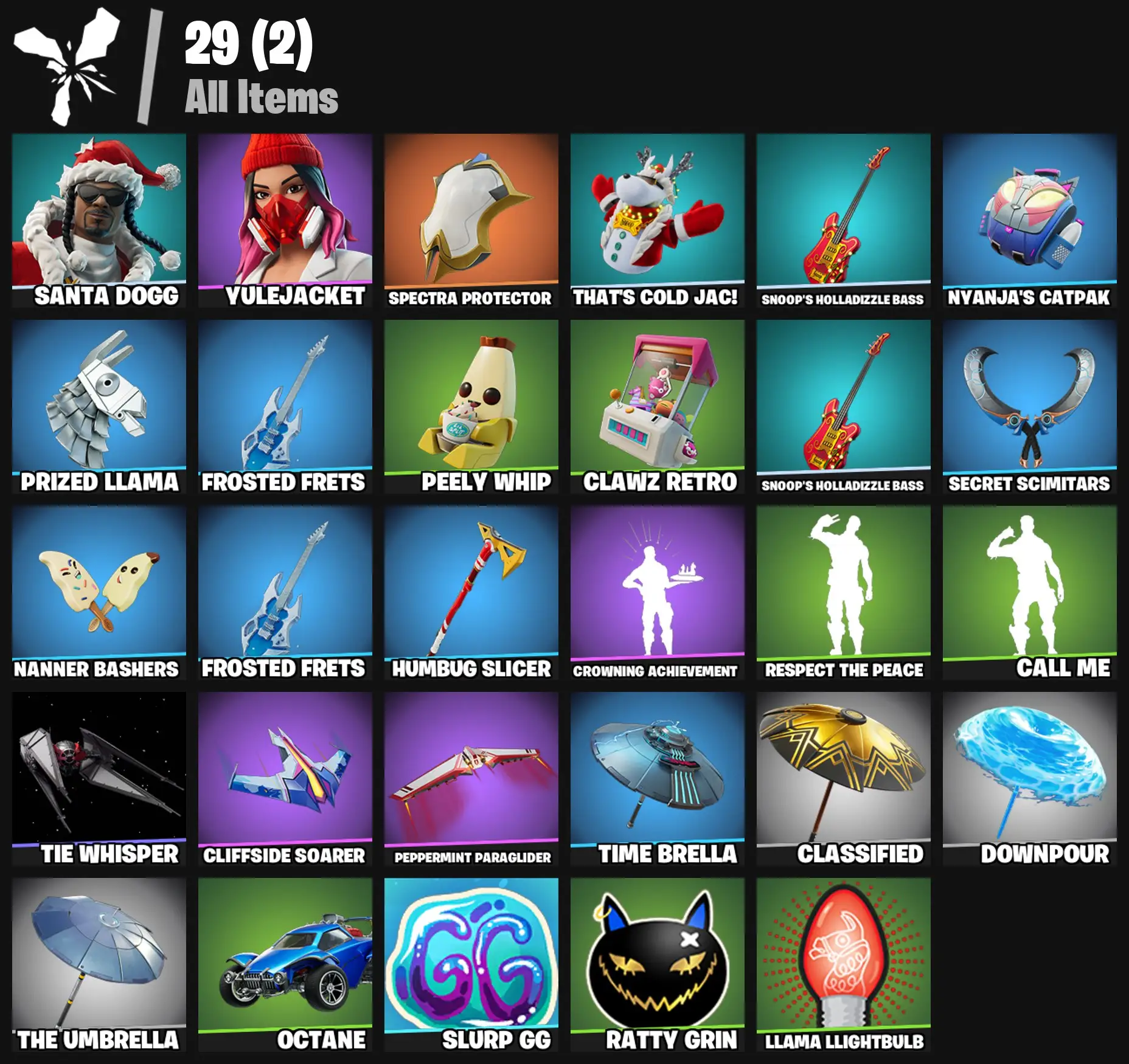[PC/PSN/XBOX] 2 skins | Santa Dogg | Yulejacket | Spectra Protector | That's Cold Jac! | Snoop's Holladizzle Bass | Nyanja's Catpak | Prized Llama | 100 VB