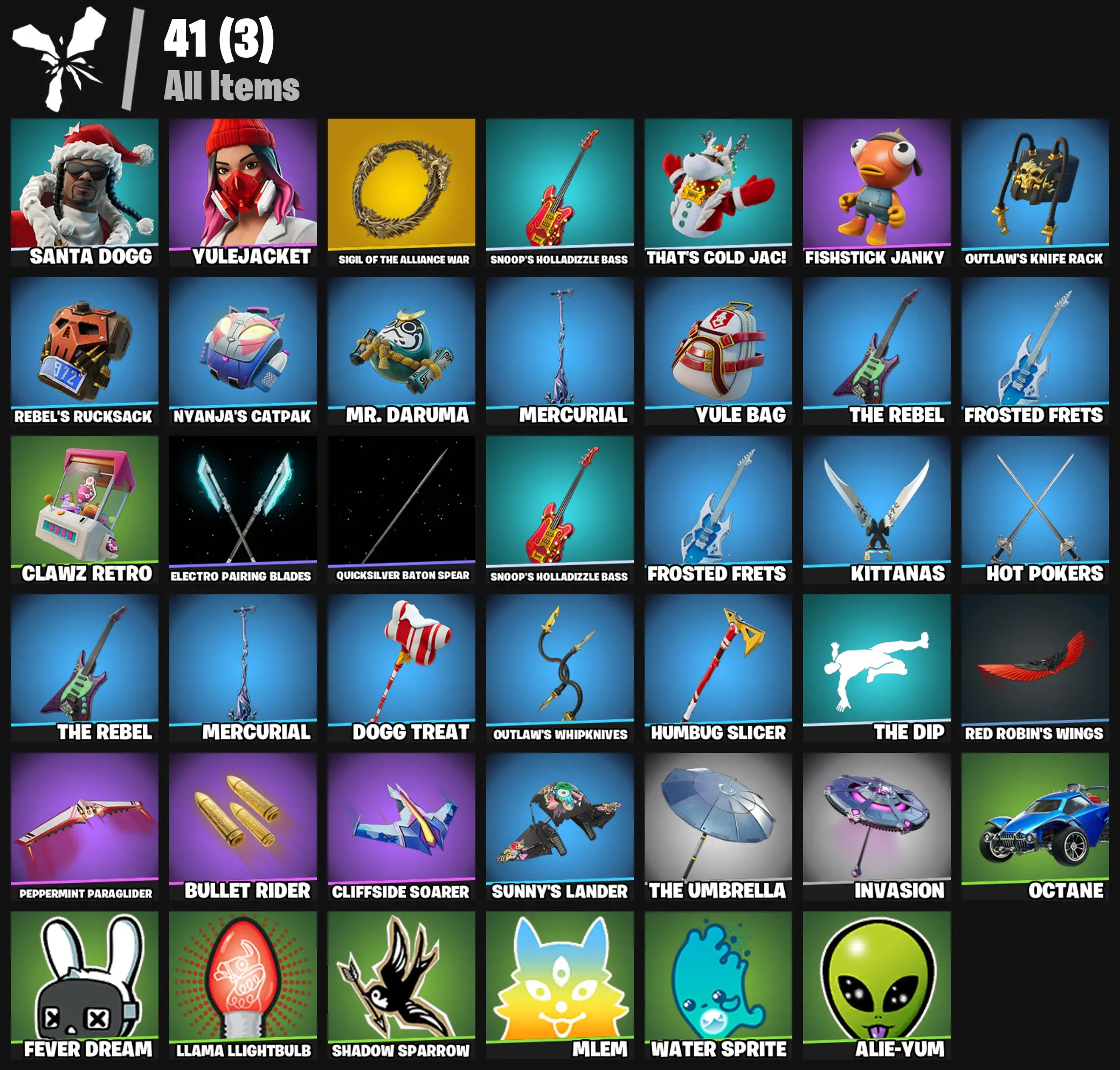 [PC/PSN/XBOX] 2 skins | Sigil of the Alliance War | Santa Dogg | Yulejacket | Snoop's Holladizzle Bass | That's Cold Jac! | Fishstick Janky | 200 VB