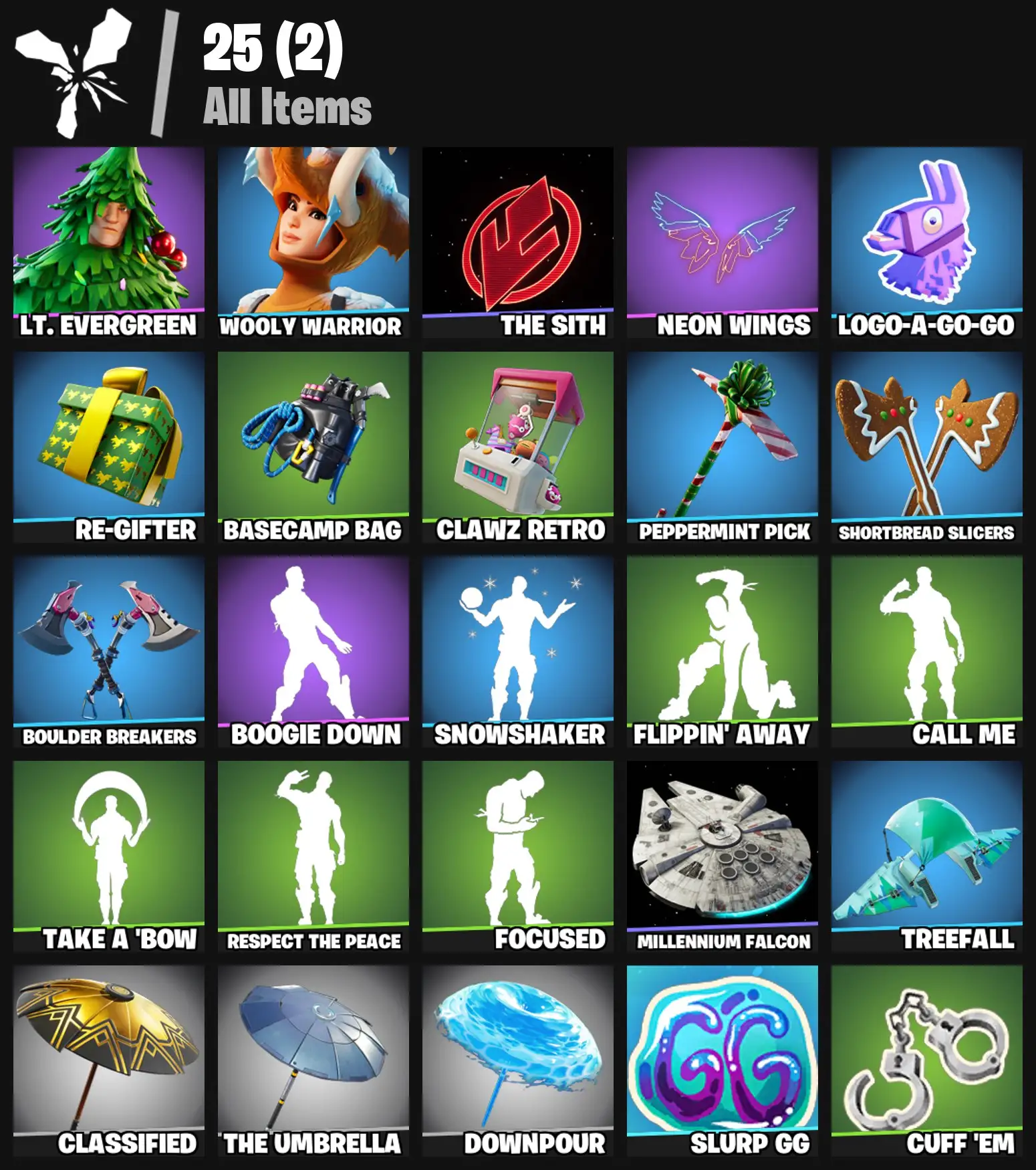 [PC/PSN/XBOX] 2 skins | Lt. Evergreen | Wooly Warrior | The Sith | Neon Wings | Logo-a-go-go | Re-gifter | Basecamp Bag | Clawz Retro | 0 VB