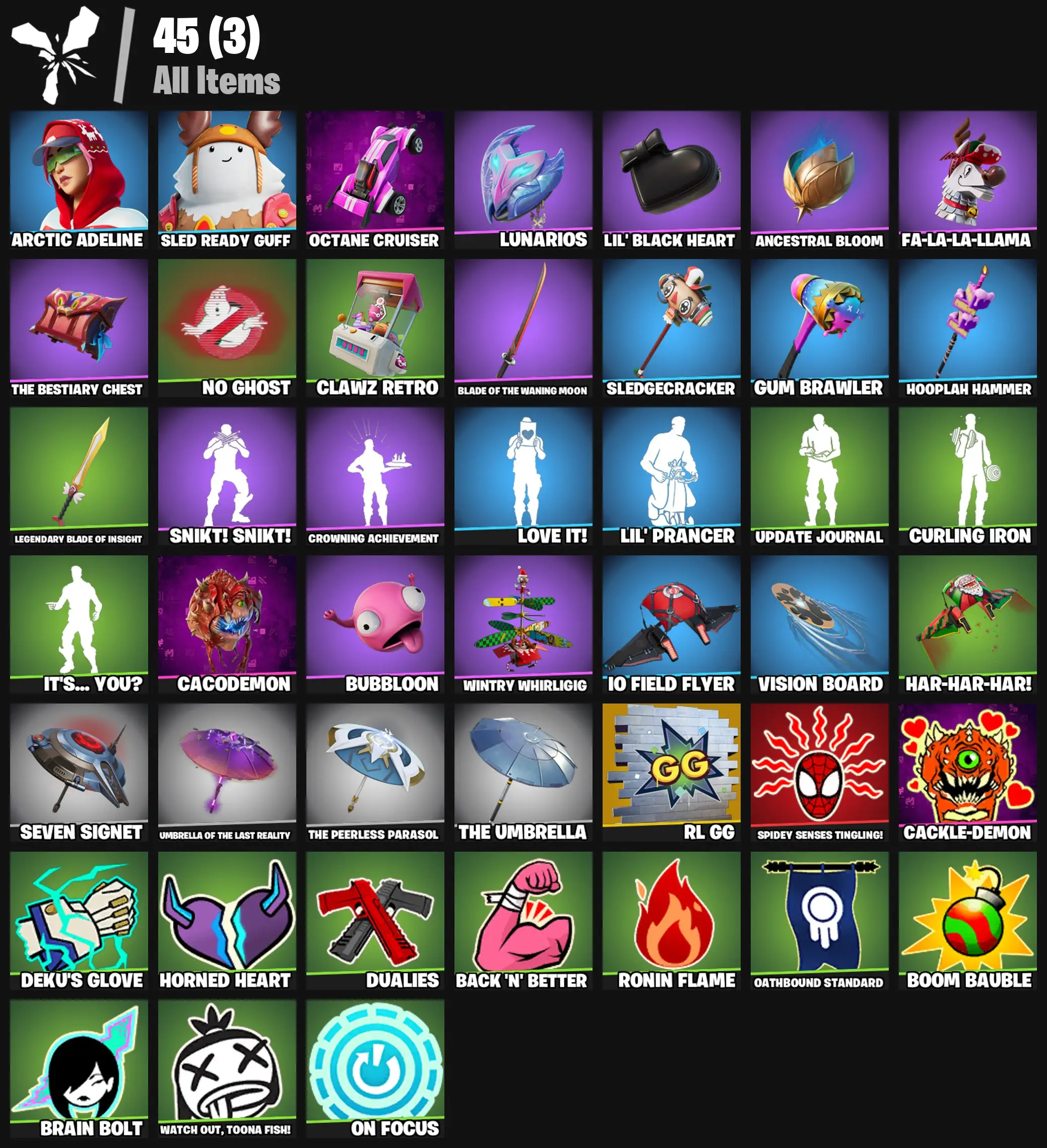 [PC/PSN/XBOX] 2 skins | Arctic Adeline | Sled Ready Guff | Octane Cruiser | Lunarios | Lil' Black Heart | Ancestral Bloom | Fa-la-la-Llama | 300 VB