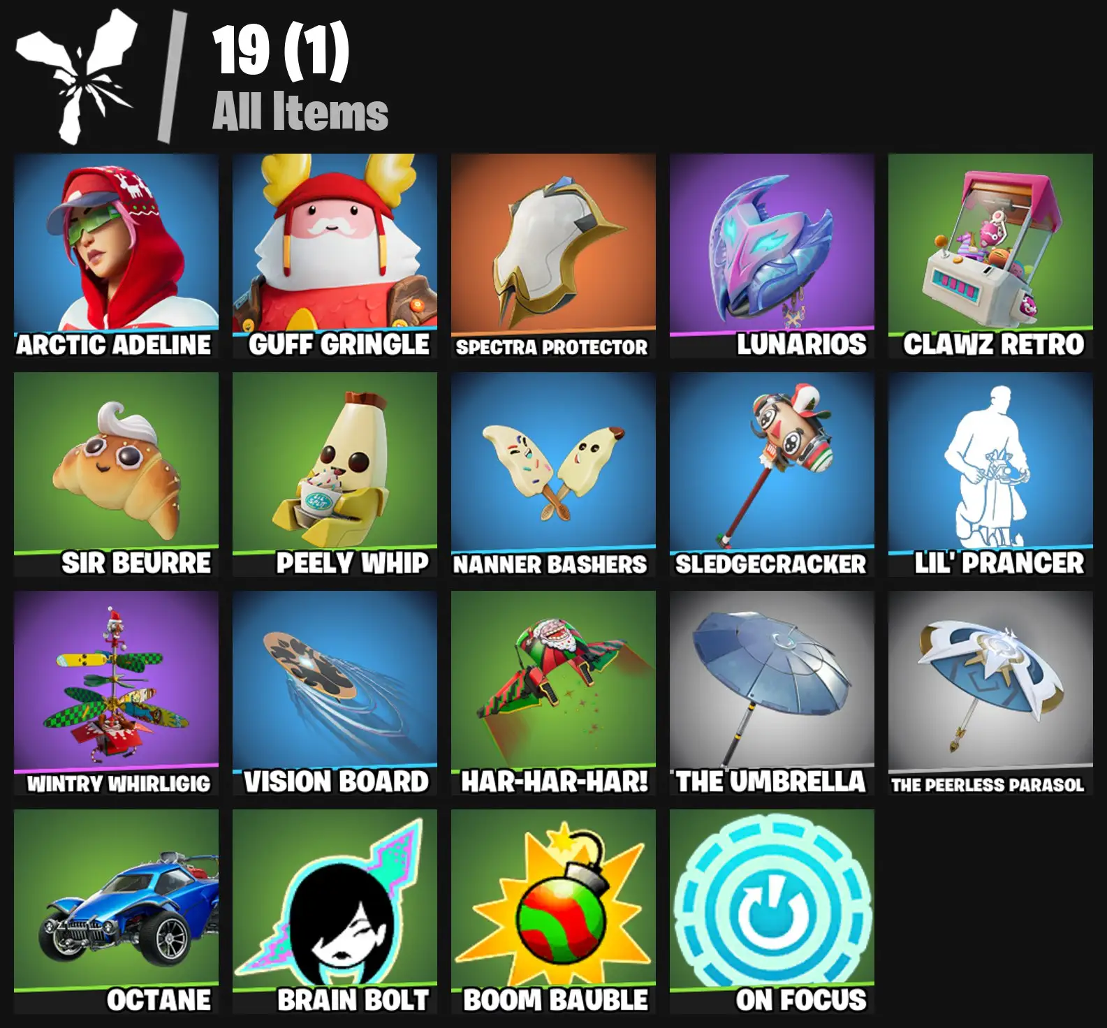 [PC/PSN/XBOX] 2 skins | Arctic Adeline | Guff Gringle | Spectra Protector | Lunarios | Clawz Retro | Sir Beurre | Peely Whip | Nanner Bashers | 0 VB