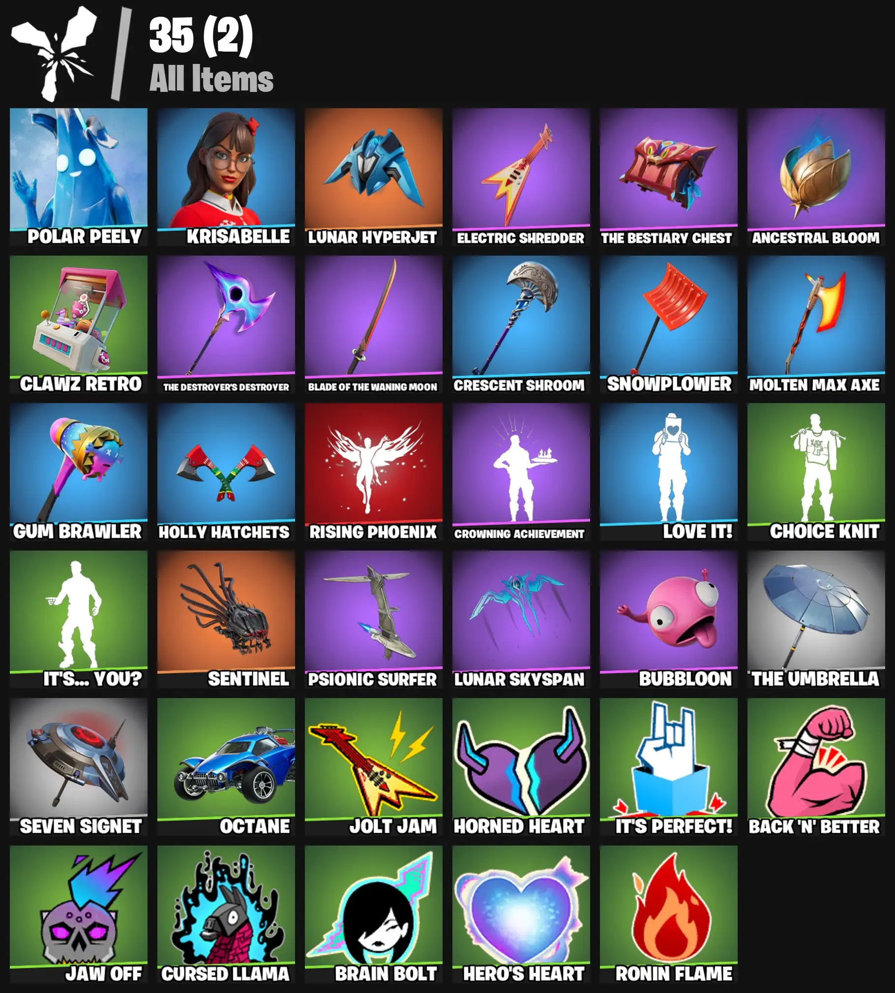 [PC/PSN/XBOX] 2 skins | Polar Peely | Krisabelle | Lunar Hyperjet | Electric Shredder | The Bestiary Chest | Ancestral Bloom | Clawz Retro | 0 VB