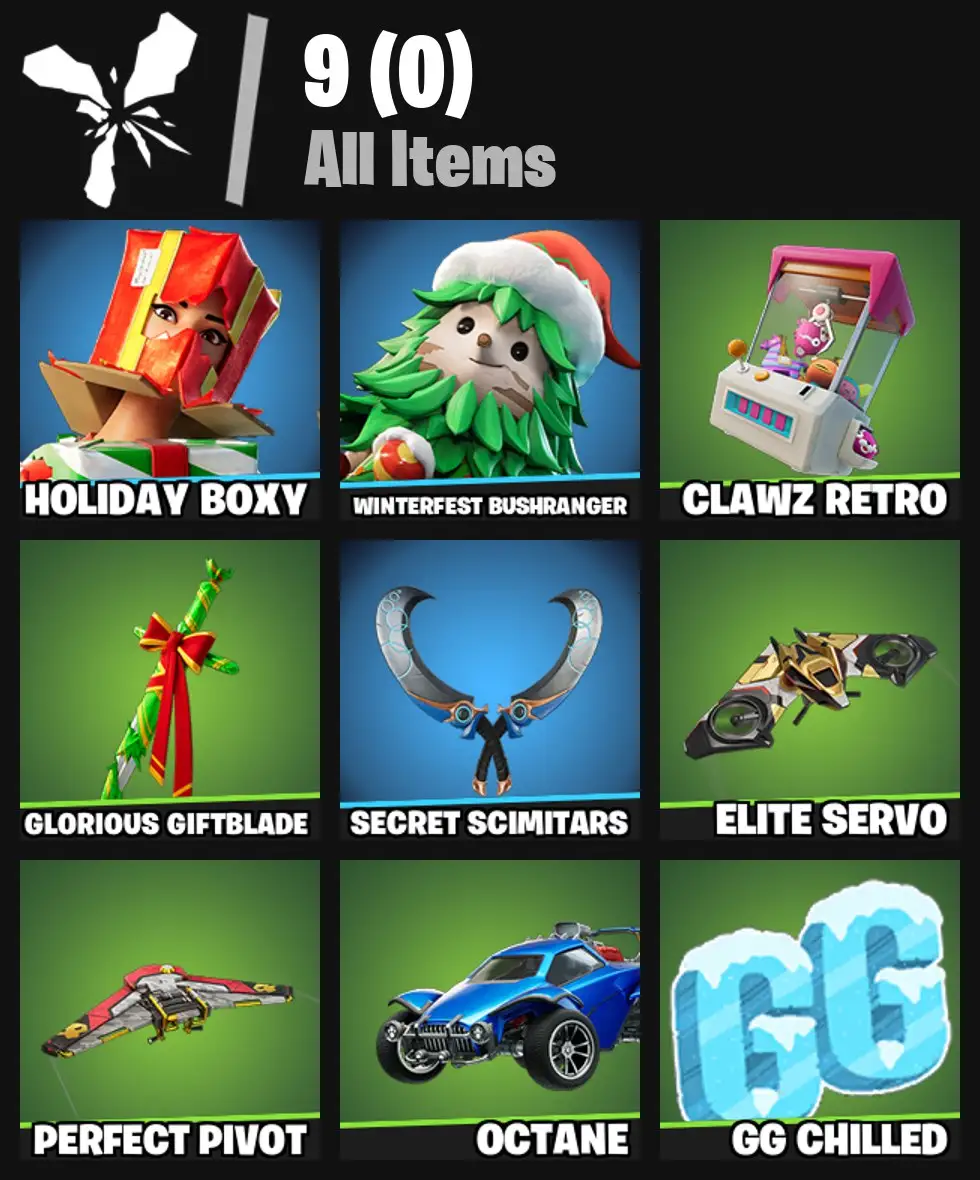 [PC/PSN/XBOX] 2 skins | Holiday Boxy | Winterfest Bushranger | Clawz Retro | Glorious Giftblade | Secret Scimitars | Elite Servo | Perfect Pivot | 0 VB
