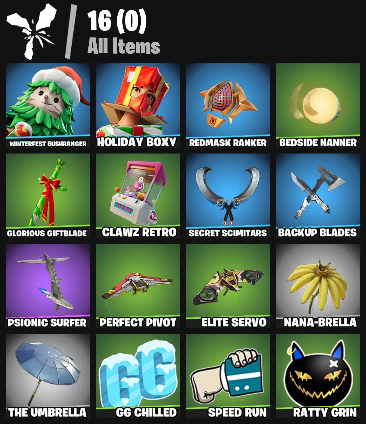 [PC/PSN/XBOX] 2 skins | Winterfest Bushranger | Holiday Boxy | Redmask Ranker | Bedside Nanner | Glorious Giftblade | Clawz Retro | Secret Scimitars | 0 VB