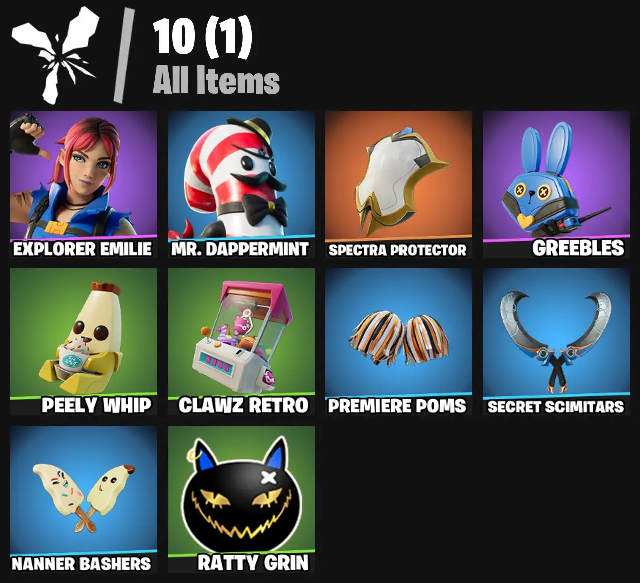 [PC/PSN/XBOX] 2 skins | Explorer Emilie | Mr. Dappermint | Spectra Protector | Greebles | Peely Whip | Clawz Retro | Premiere Poms | Secret Scimitars | 0 VB