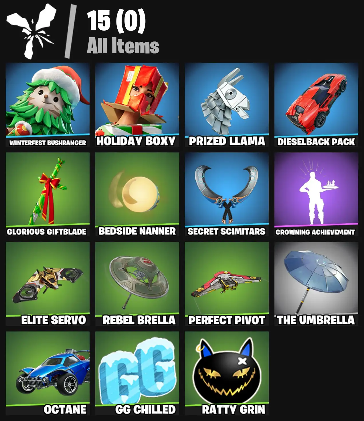 [PC/PSN/XBOX] 2 skins | Winterfest Bushranger | Holiday Boxy | Prized Llama | Dieselback Pack | Glorious Giftblade | Bedside Nanner | 100 VB