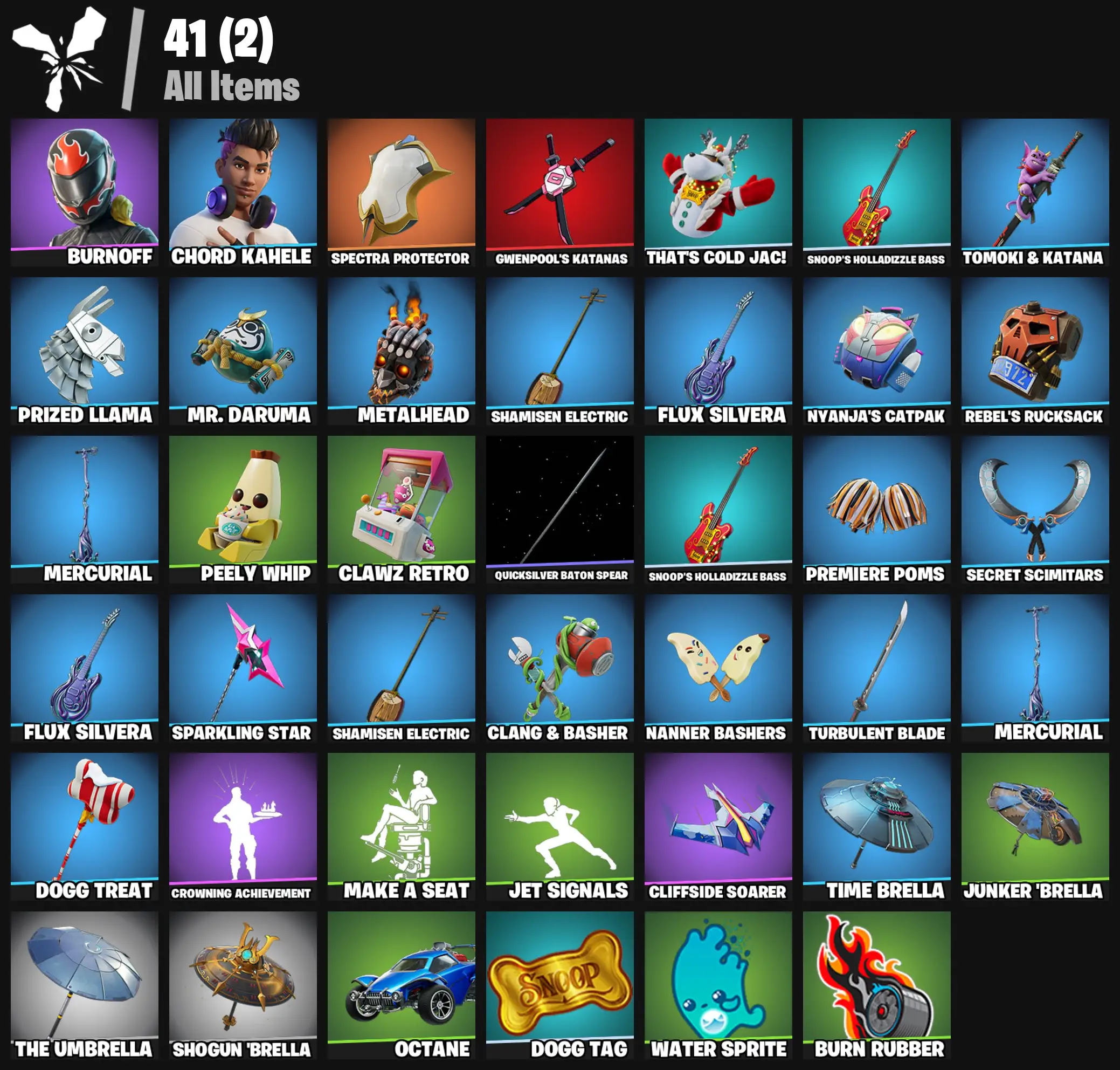 [PC/PSN/XBOX] 2 skins | Burnoff | Chord Kahele | Spectra Protector | Gwenpool's Katanas | That's Cold Jac! | Snoop's Holladizzle Bass | 200 VB