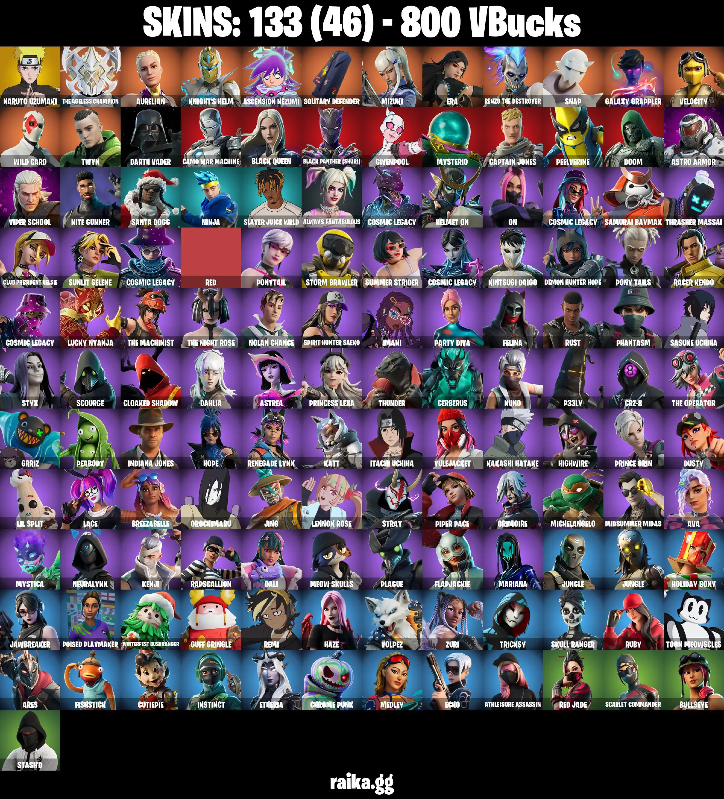 [PC/XBOX/PS] 133 skins | Naruto Uzumaki | Galaxy Grappler | Nite Gunner | Instinct | Capper | Stray | Renegade Lynx | Phantasm | 800 VB