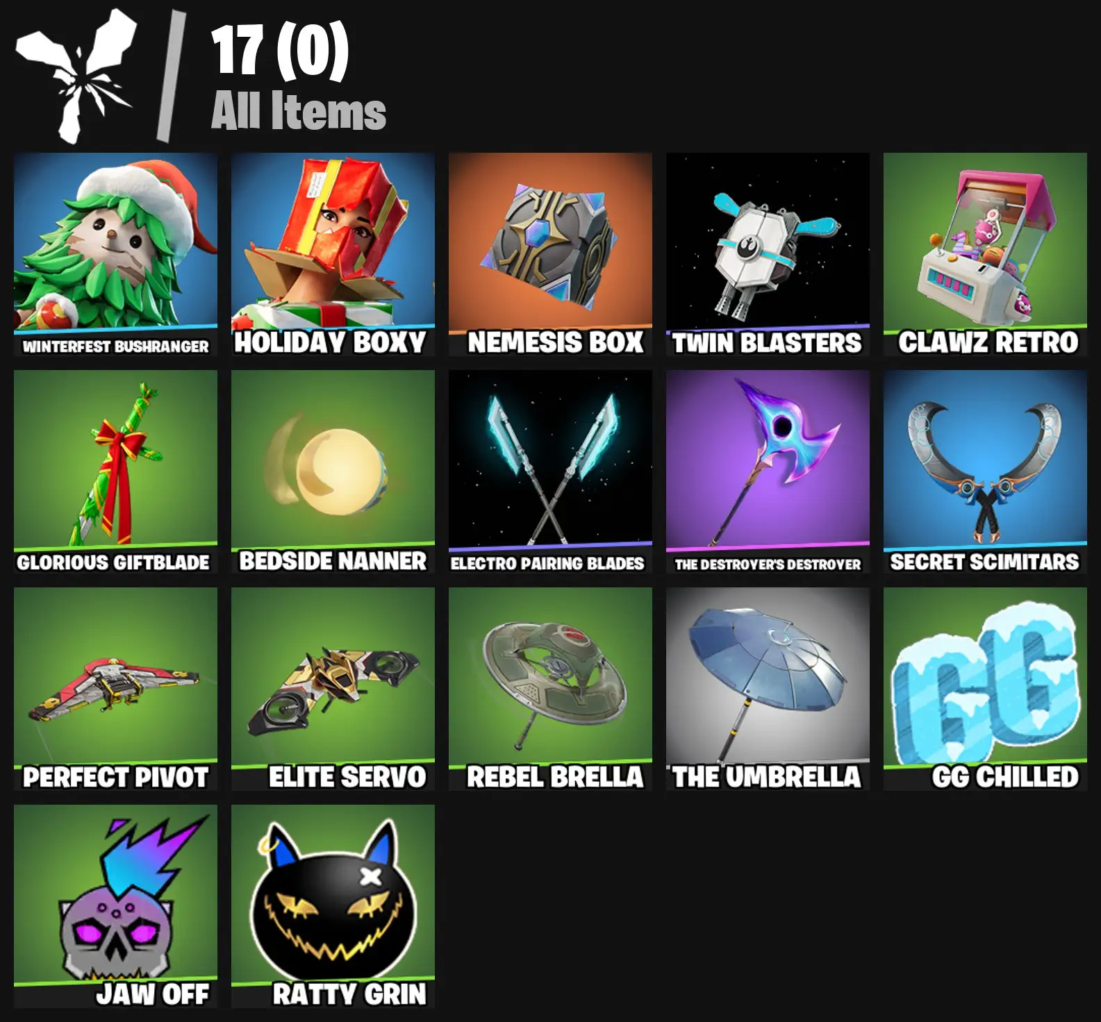 [PC/PSN/XBOX] 2 skins | Winterfest Bushranger | Holiday Boxy | Nemesis Box | Twin Blasters | Clawz Retro | Glorious Giftblade | Bedside Nanner | 100 VB