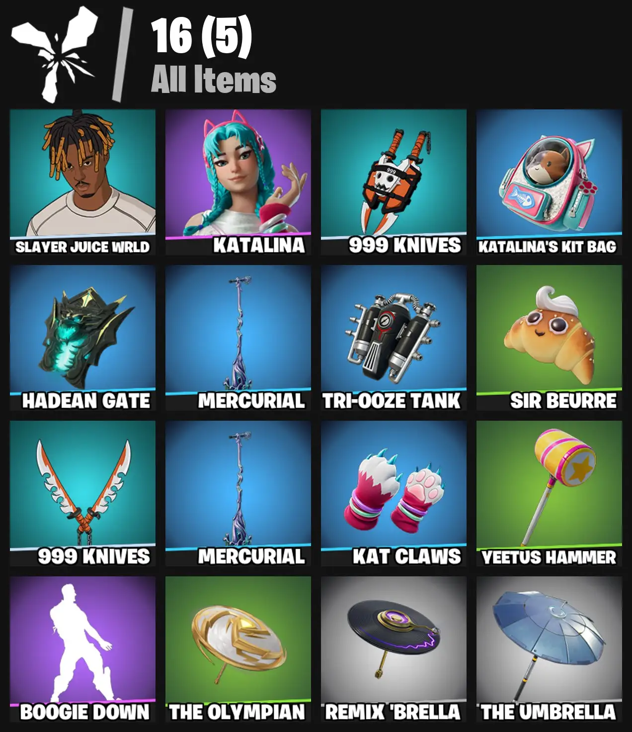 [PC/PSN/XBOX] 2 skins | Slayer Juice WRLD | Katalina | 999 Knives | Katalina's Kit Bag | Hadean Gate | Mercurial | Tri-Ooze Tank | Sir Beurre | 0 VB