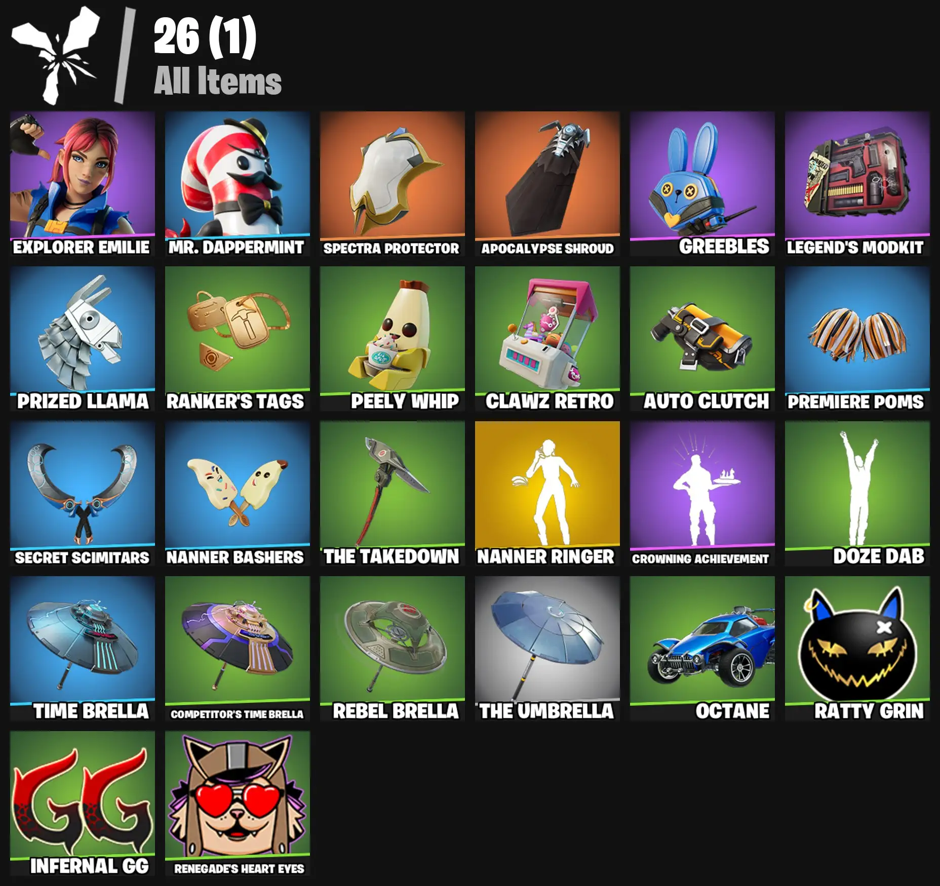 [PC/PSN/XBOX] 2 skins | Nanner Ringer | Explorer Emilie | Mr. Dappermint | Spectra Protector | Apocalypse Shroud | Greebles | Legend's Modkit | 200 VB