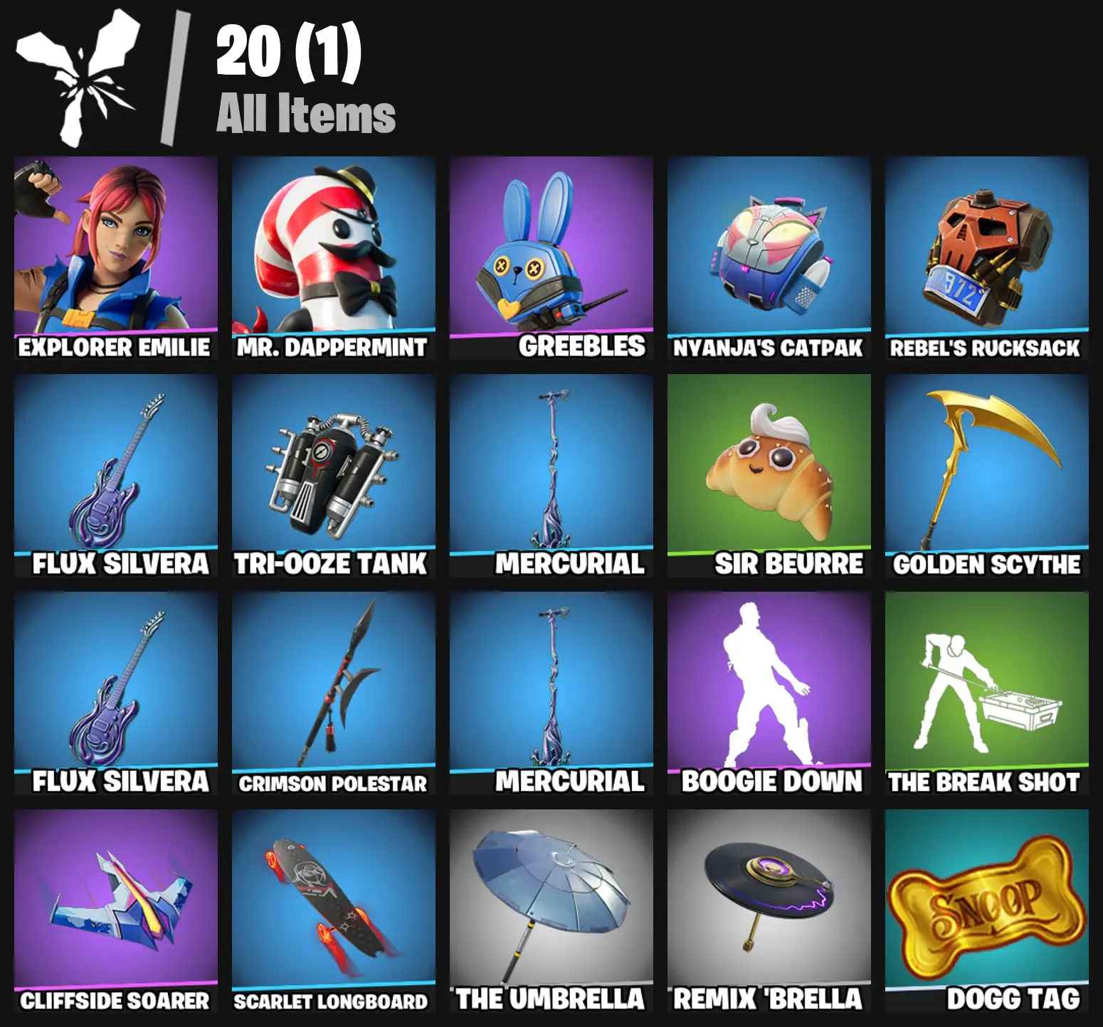 [PC/PSN/XBOX] 2 skins | Explorer Emilie | Mr. Dappermint | Greebles | Nyanja's Catpak | Rebel's Rucksack | Flux Silvera | Tri-Ooze Tank | Mercurial | 100 VB