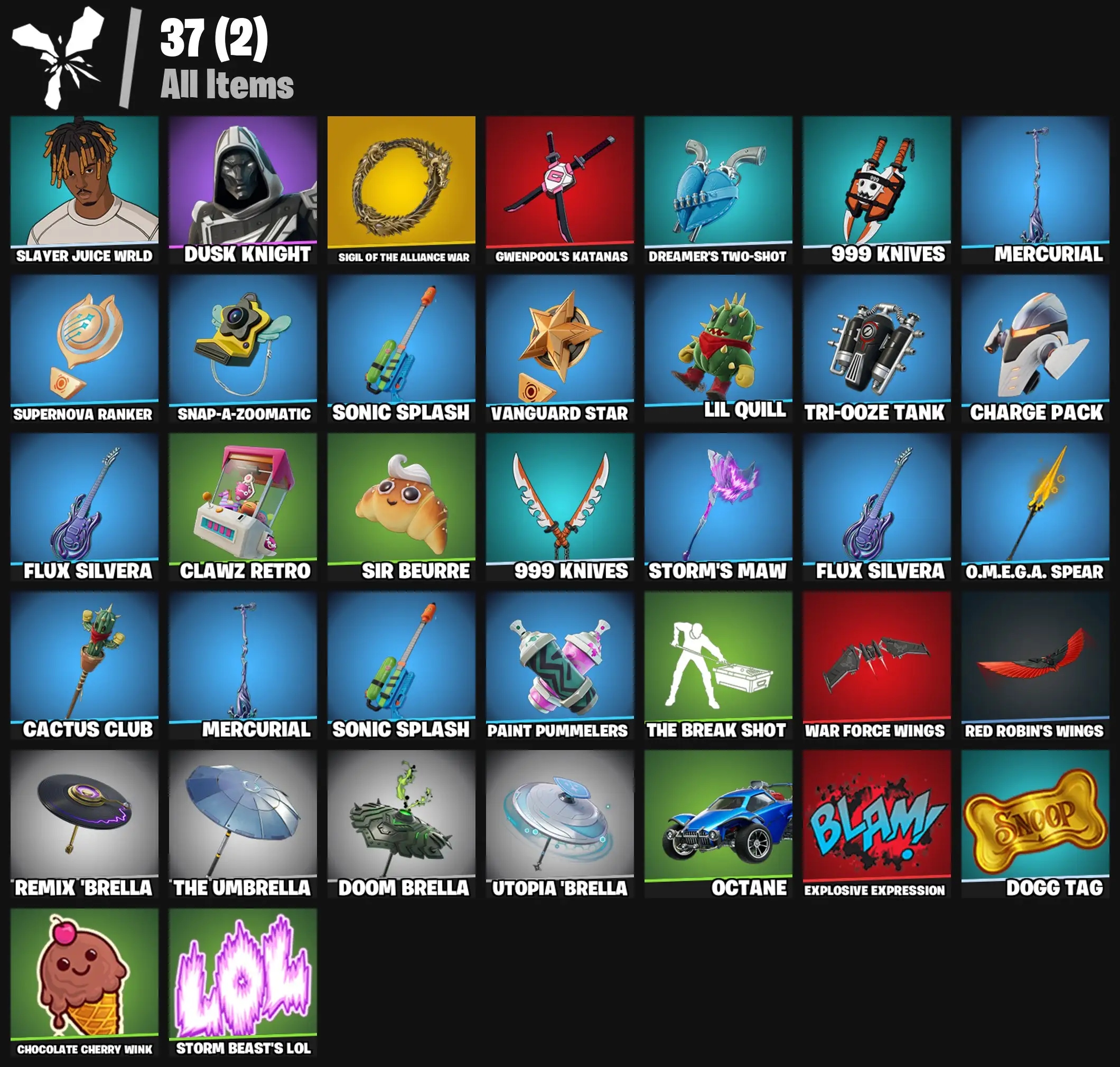 [PC/PSN/XBOX] 2 skins | Sigil of the Alliance War | Slayer Juice WRLD | Blitz Knight | Gwenpool's Katanas | Dreamer's Two-Shot | 999 Knives | 200 VB