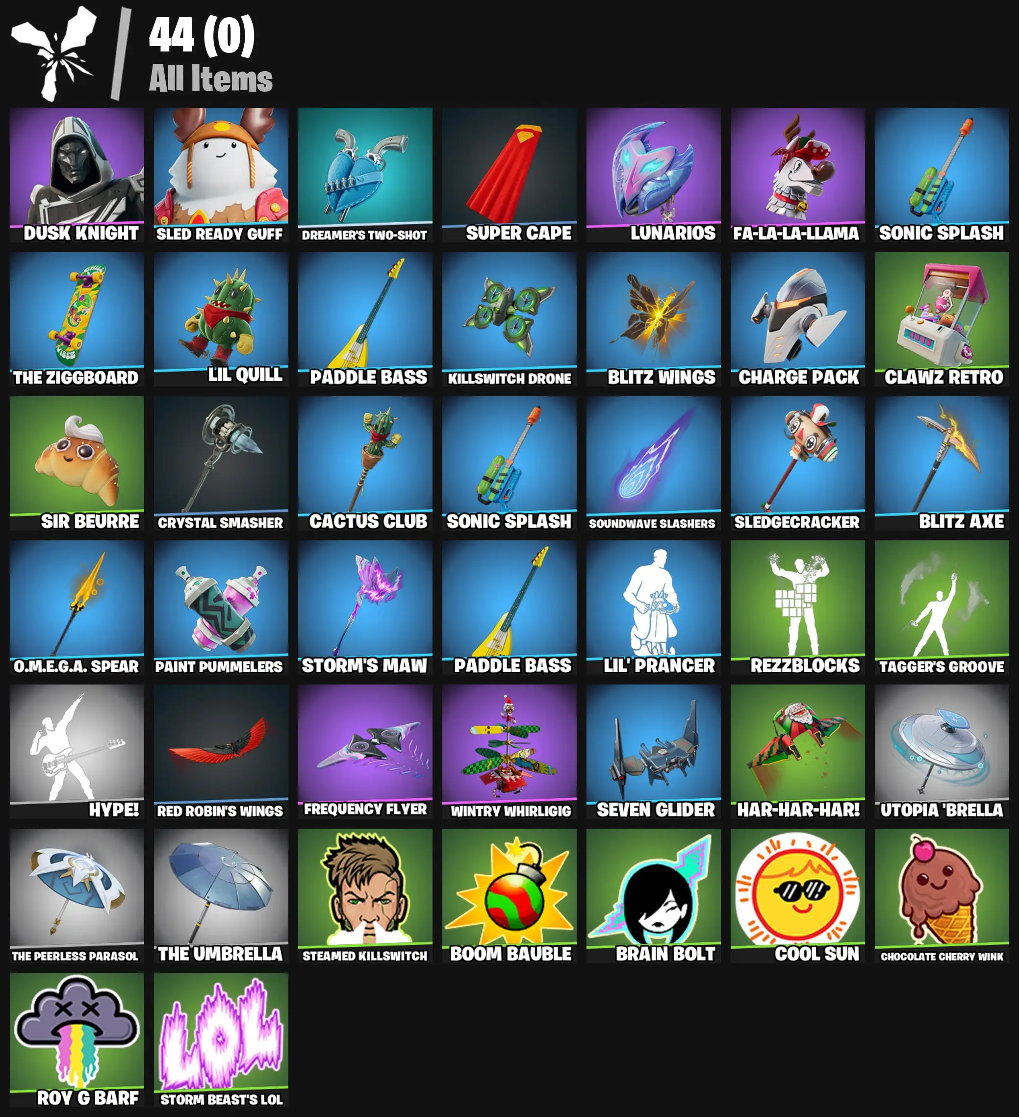 [PC/PSN/XBOX] 2 skins | Blitz Knight | Sled Ready Guff | Dreamer's Two-Shot | Super Cape | Lunarios | Fa-la-la-Llama | Sonic Splash | The Ziggboard | 200 VB