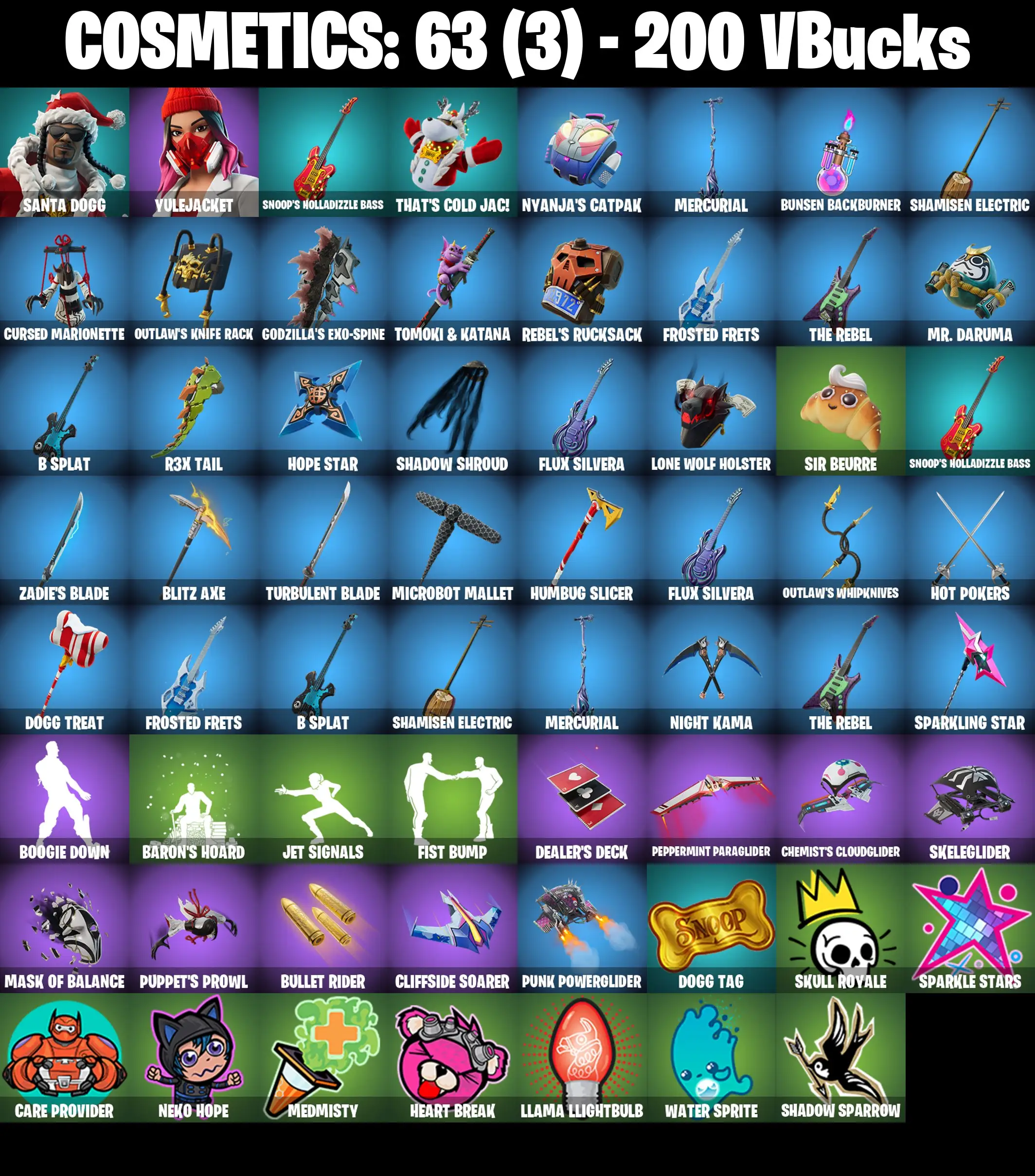 [PC/PSN/XBOX] 2 skins | Santa Dogg | Yulejacket | Snoop's Holladizzle Bass | That's Cold Jac! | Nyanja's Catpak | Mercurial | Bunsen Backburner | 200 VB